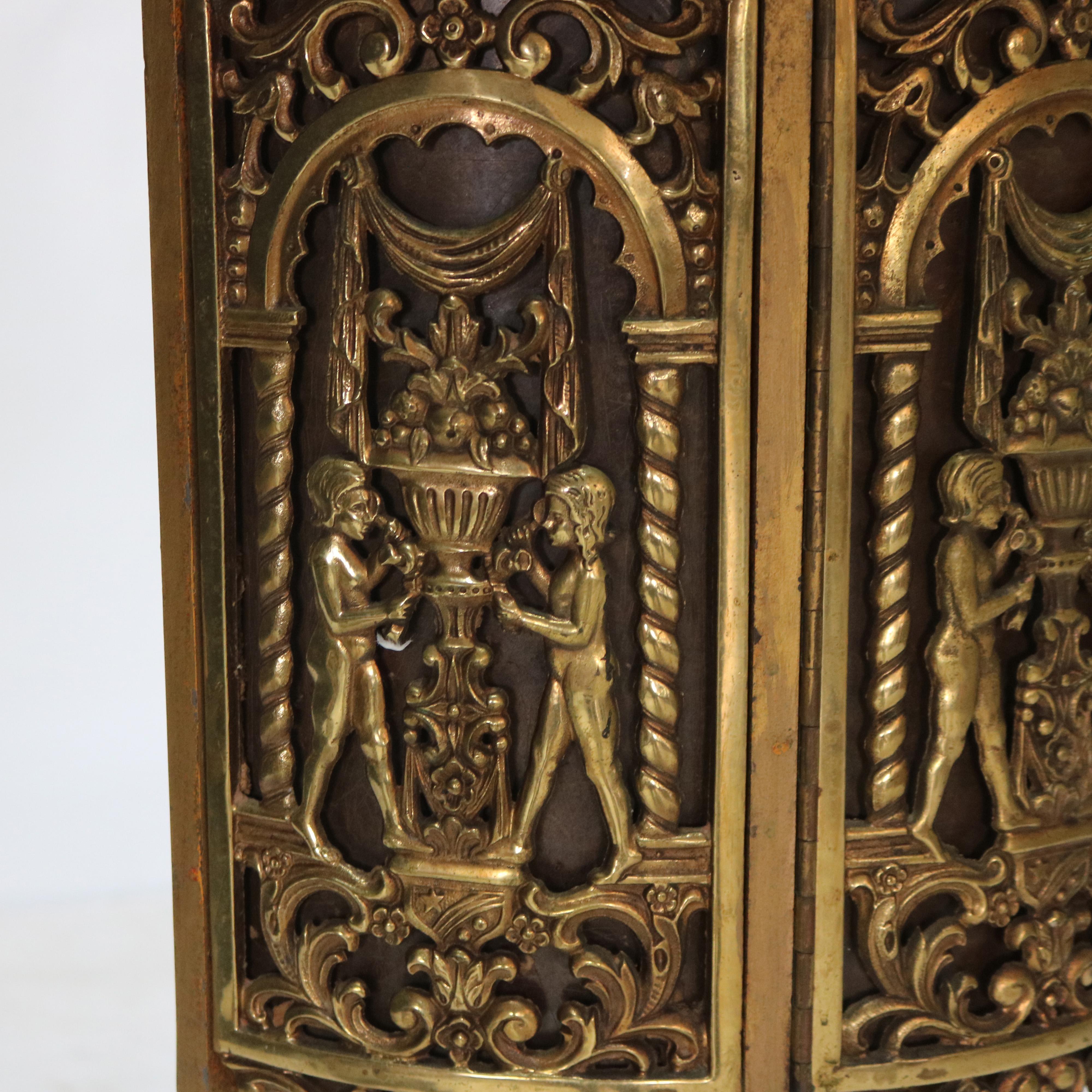 Antiquité - Oscar Bach Classic Bronze doré Demilune Marble Top Stand & Chair c1920 1