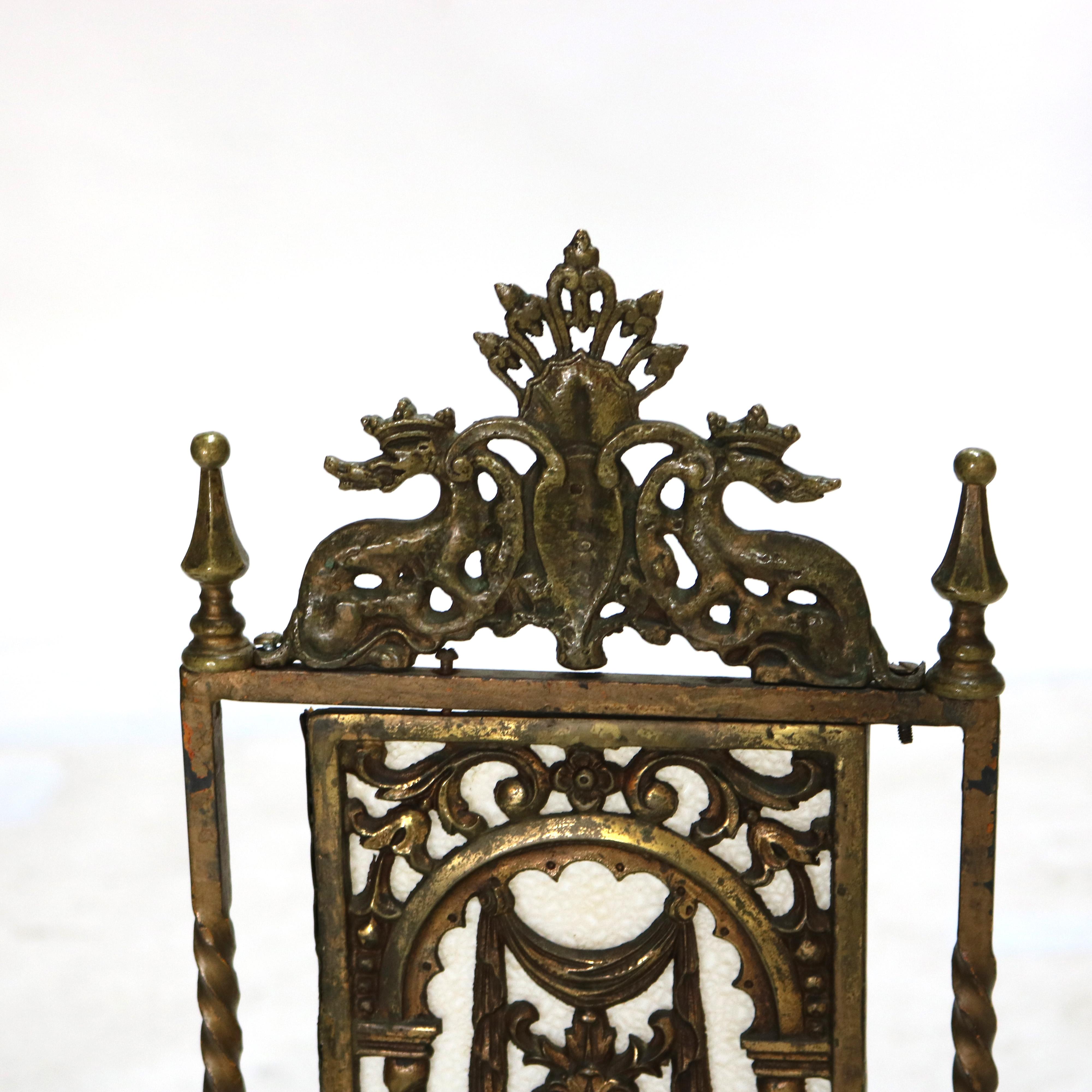 Antiquité - Oscar Bach Classic Bronze doré Demilune Marble Top Stand & Chair c1920 2