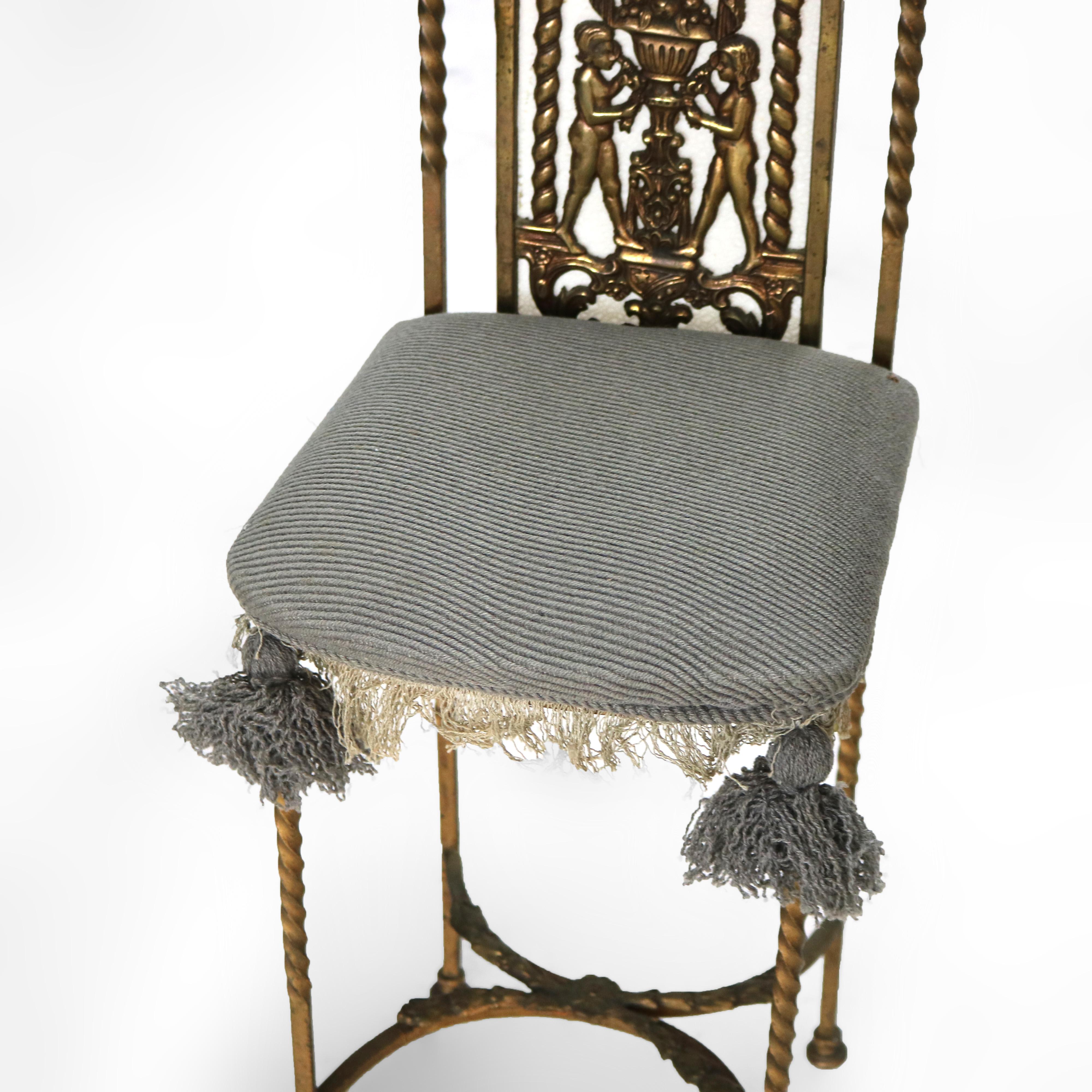 Antiquité - Oscar Bach Classic Bronze doré Demilune Marble Top Stand & Chair c1920 3