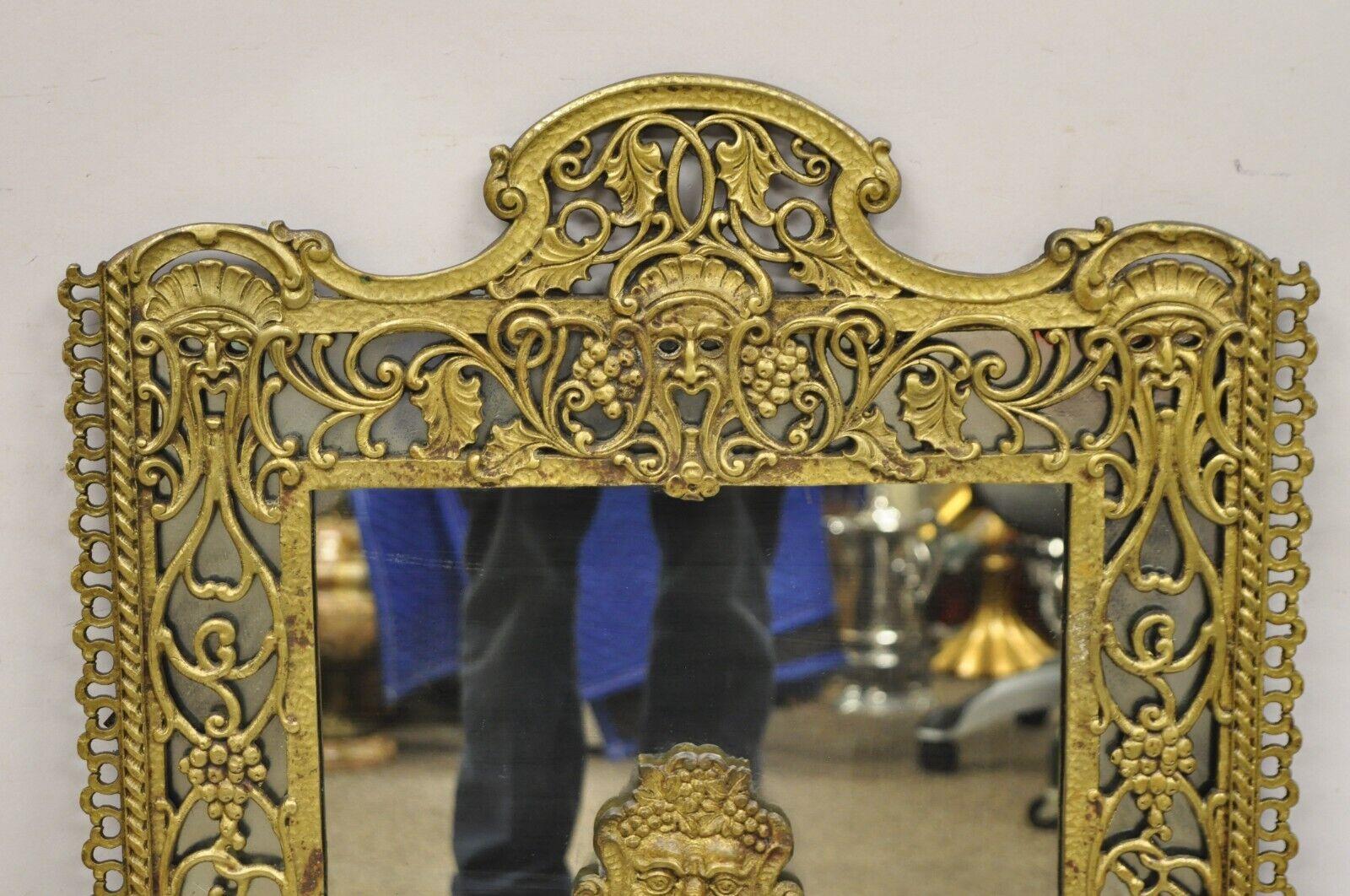 Antique Oscar Bach Figural Bronze Gothic Renaissance Wall Mirror With Fountain In Good Condition For Sale In Philadelphia, PA