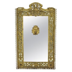 Antique Oscar Bach Figural Bronze Gothic Renaissance Wall Mirror With Fountain