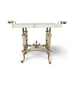 Antique Oscar Bach Ornate Bronze and Onyx Table Set - Set of 2