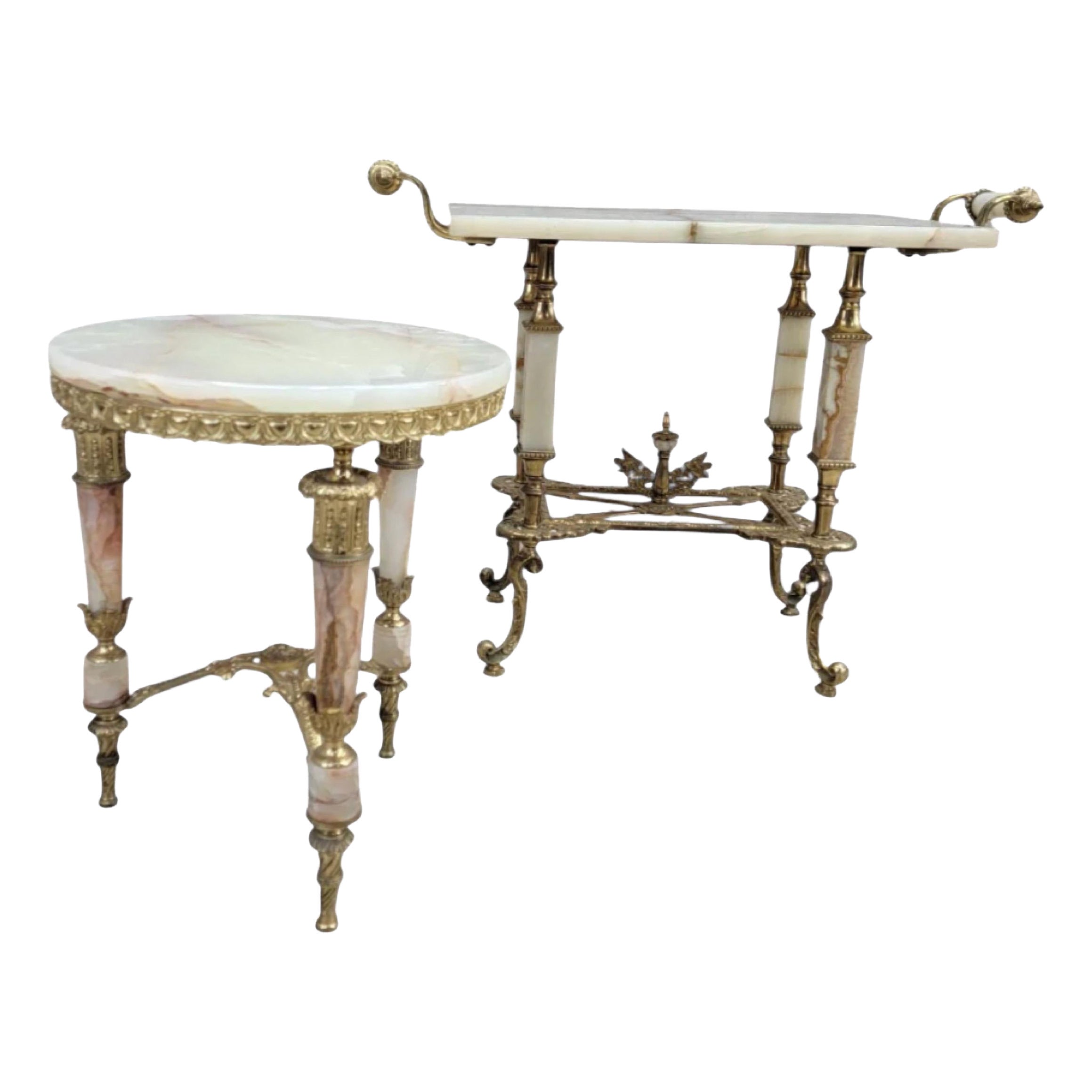 Antique Oscar Bach Ornate Bronze and Onyx Table Set - Set of 2 im Angebot