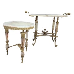 Antique Oscar Bach Ornate Bronze and Onyx Table Set - Set of 2