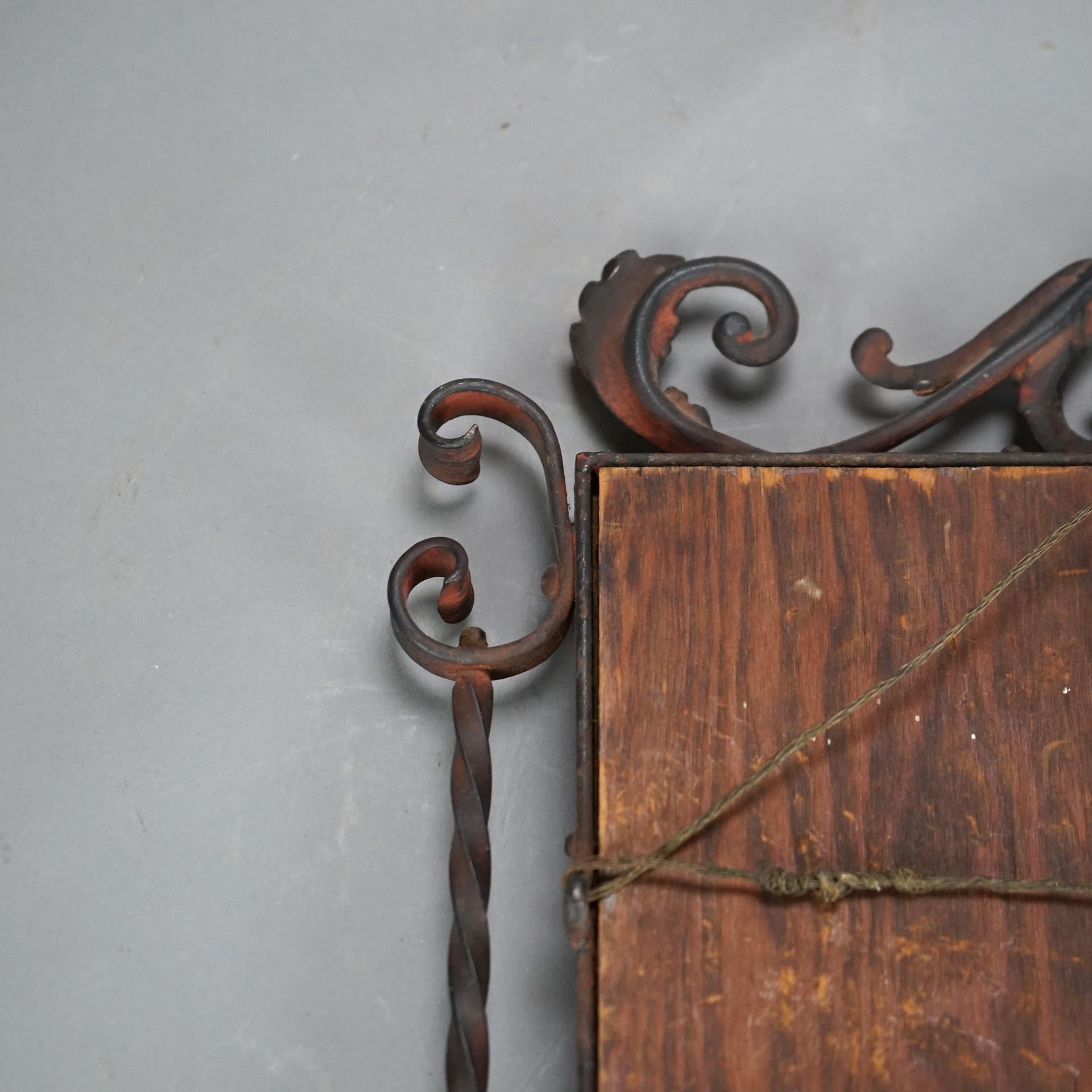 Antique Oscar Bach School Arts & Crafts Parcel Gilt Wrought Iron Mirror C1920 9