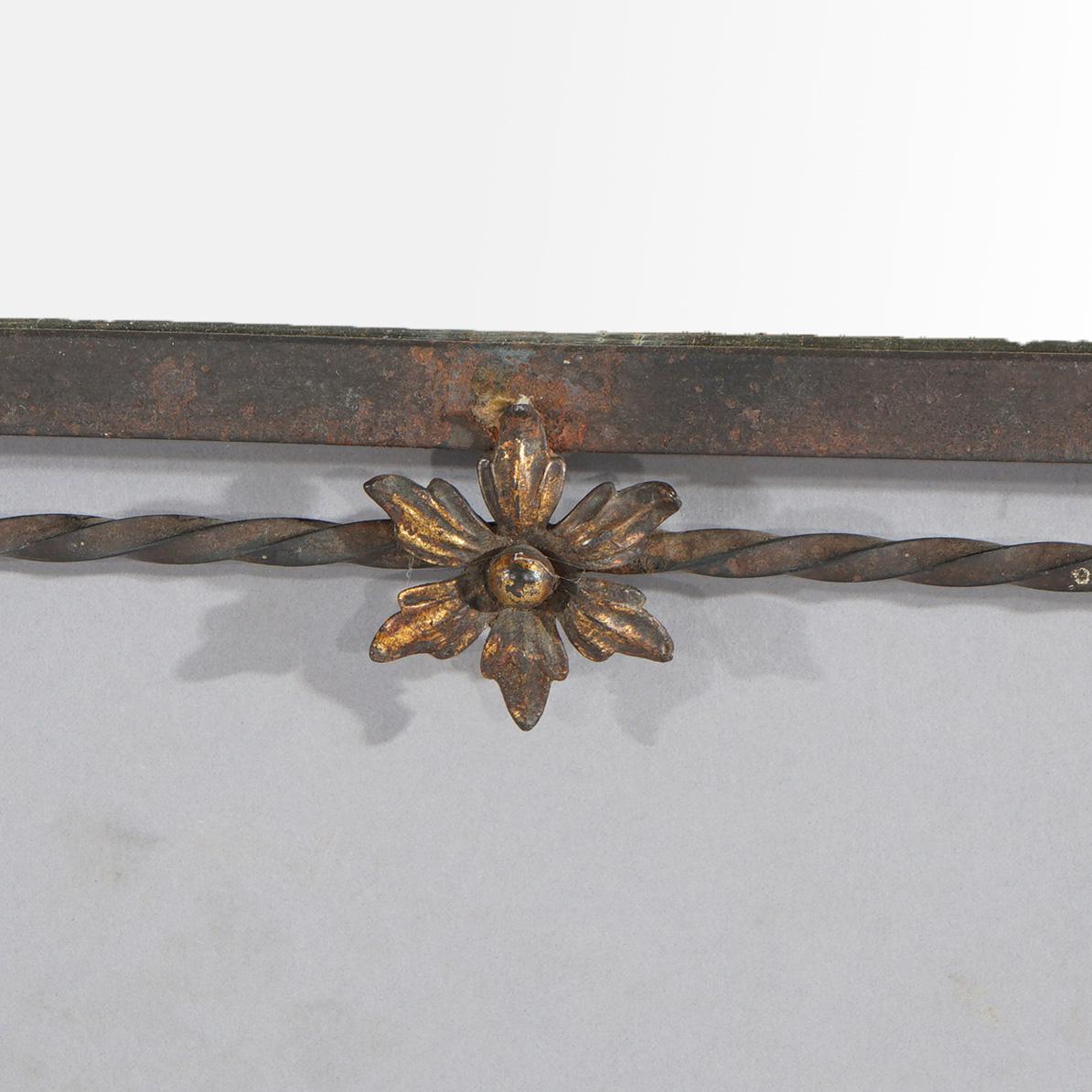 Antique Oscar Bach School Arts & Crafts Parcel Gilt Wrought Iron Mirror C1920 In Good Condition In Big Flats, NY