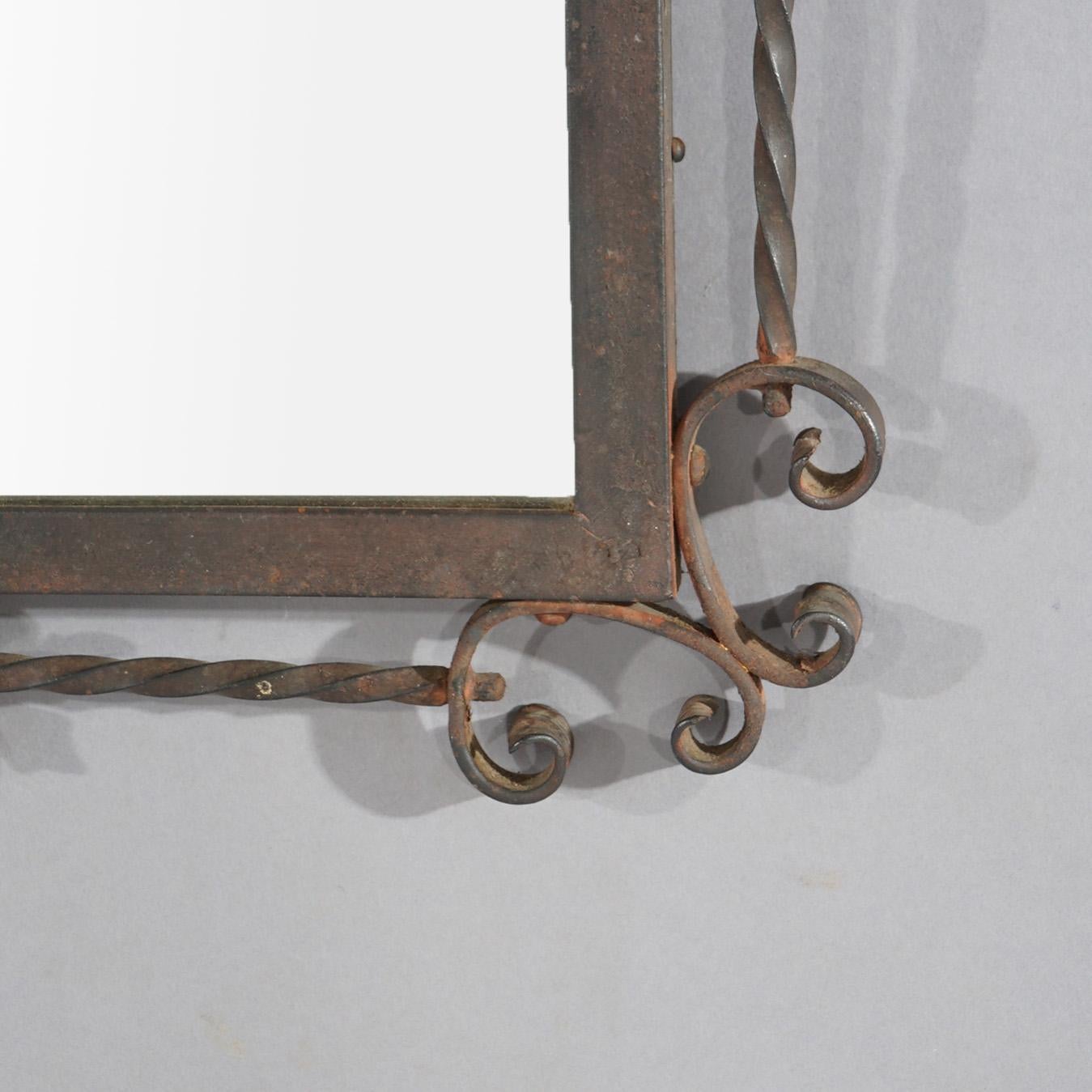 20th Century Antique Oscar Bach School Arts & Crafts Parcel Gilt Wrought Iron Mirror C1920