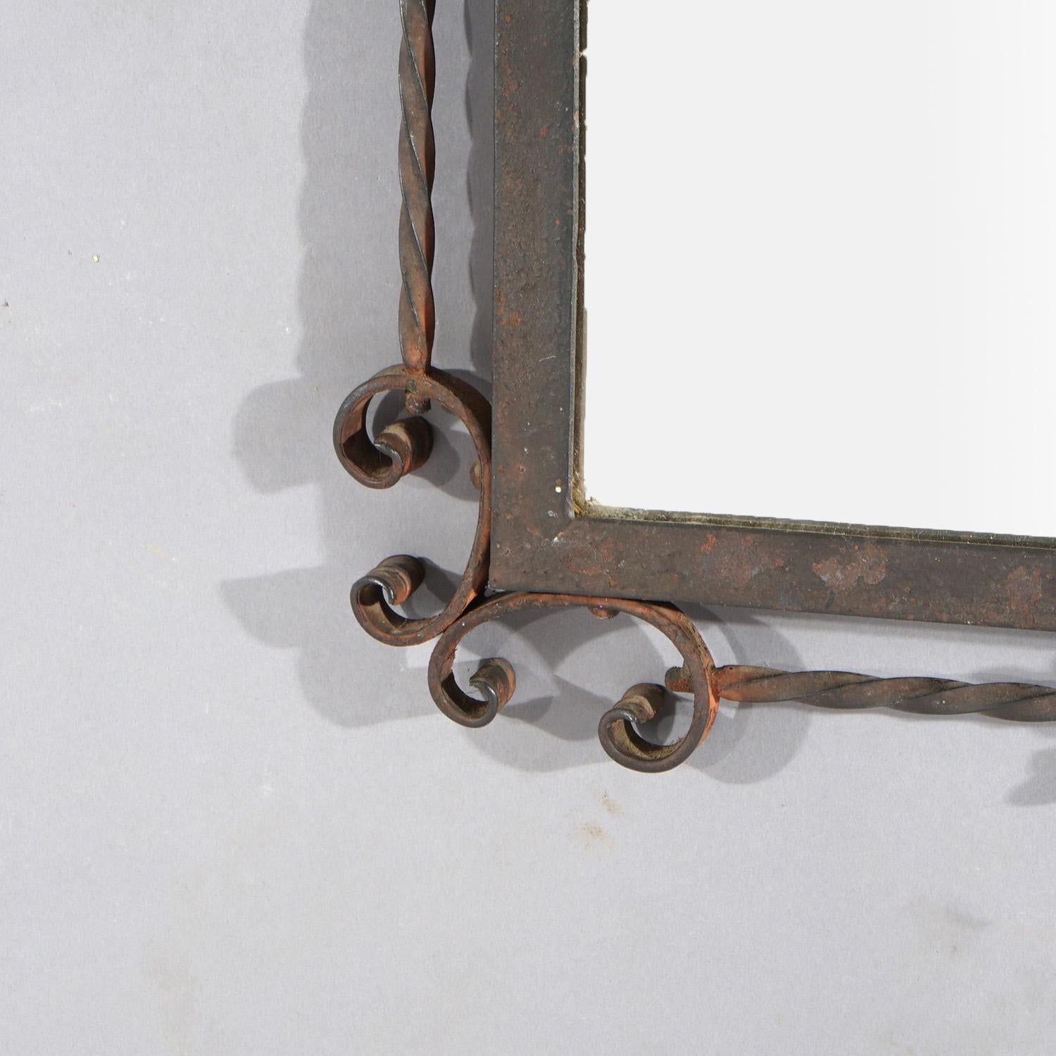 Antique Oscar Bach School Arts & Crafts Parcel Gilt Wrought Iron Mirror C1920 1