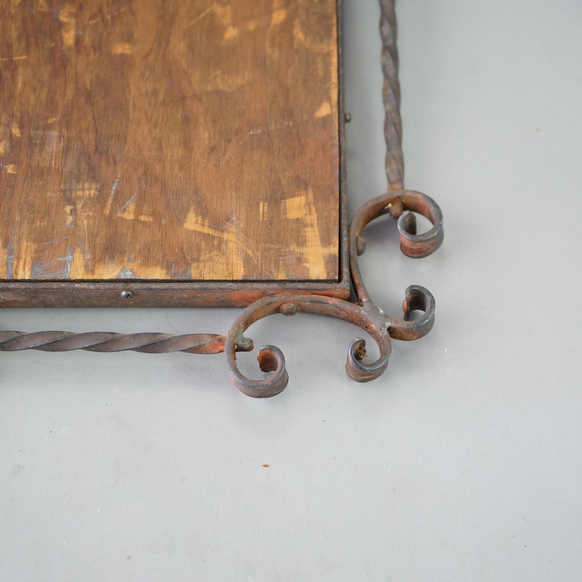 Antique Oscar Bach School Arts & Crafts Parcel Gilt Wrought Iron Mirror C1920 4