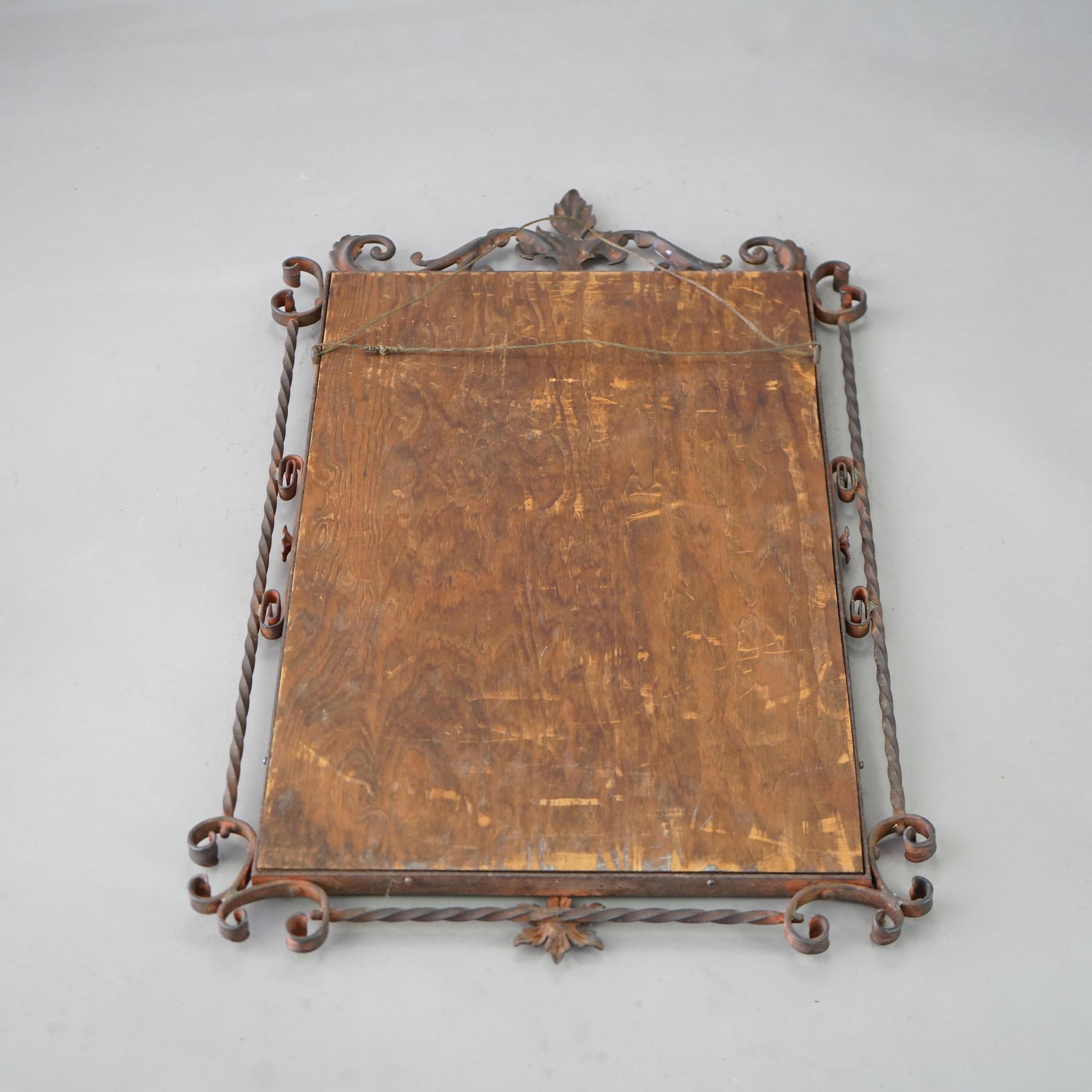 Antique Oscar Bach School Arts & Crafts Parcel Gilt Wrought Iron Mirror C1920 5