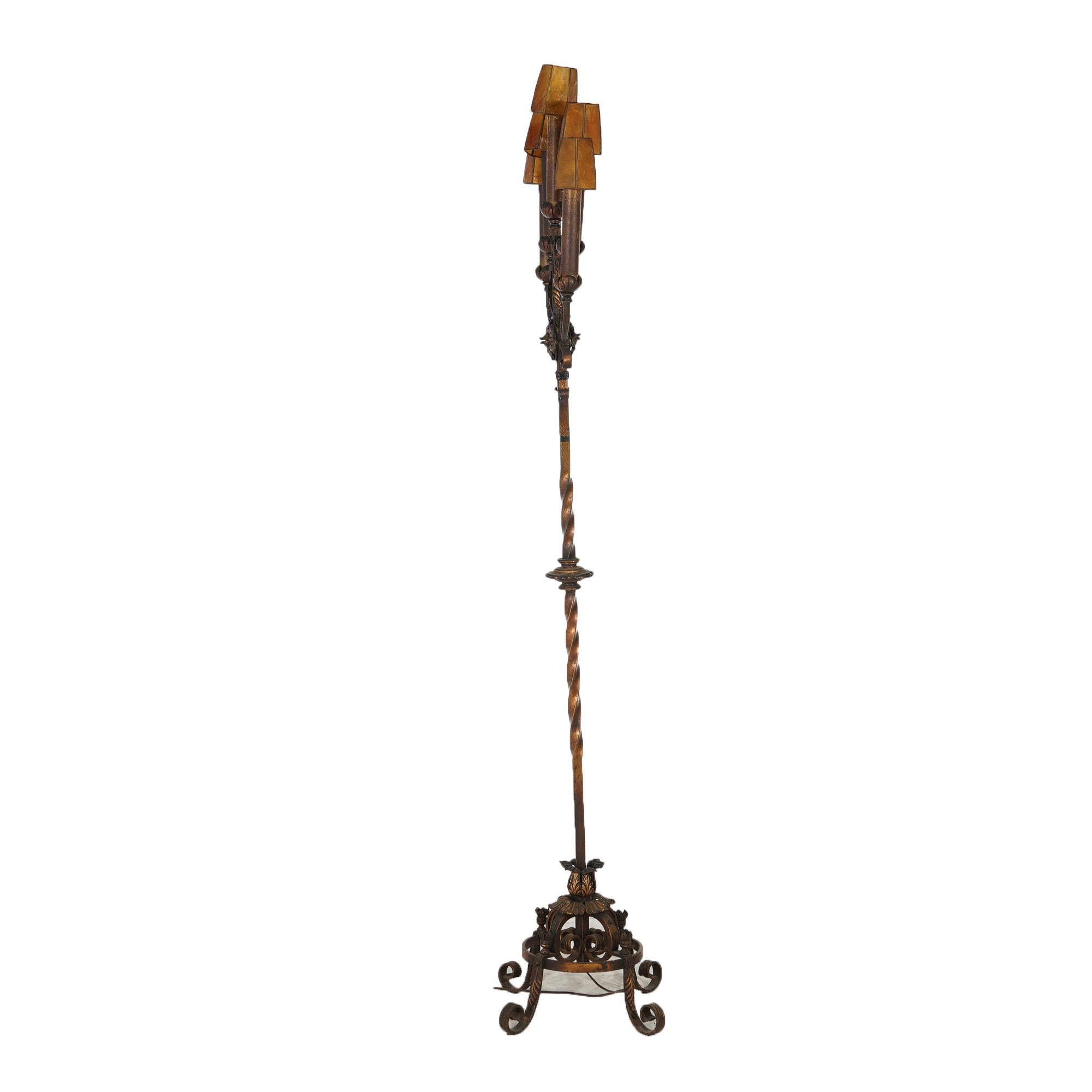 Antique Oscar Bach School Gothic Electric Bronze & Brass Candelabra c1920 5