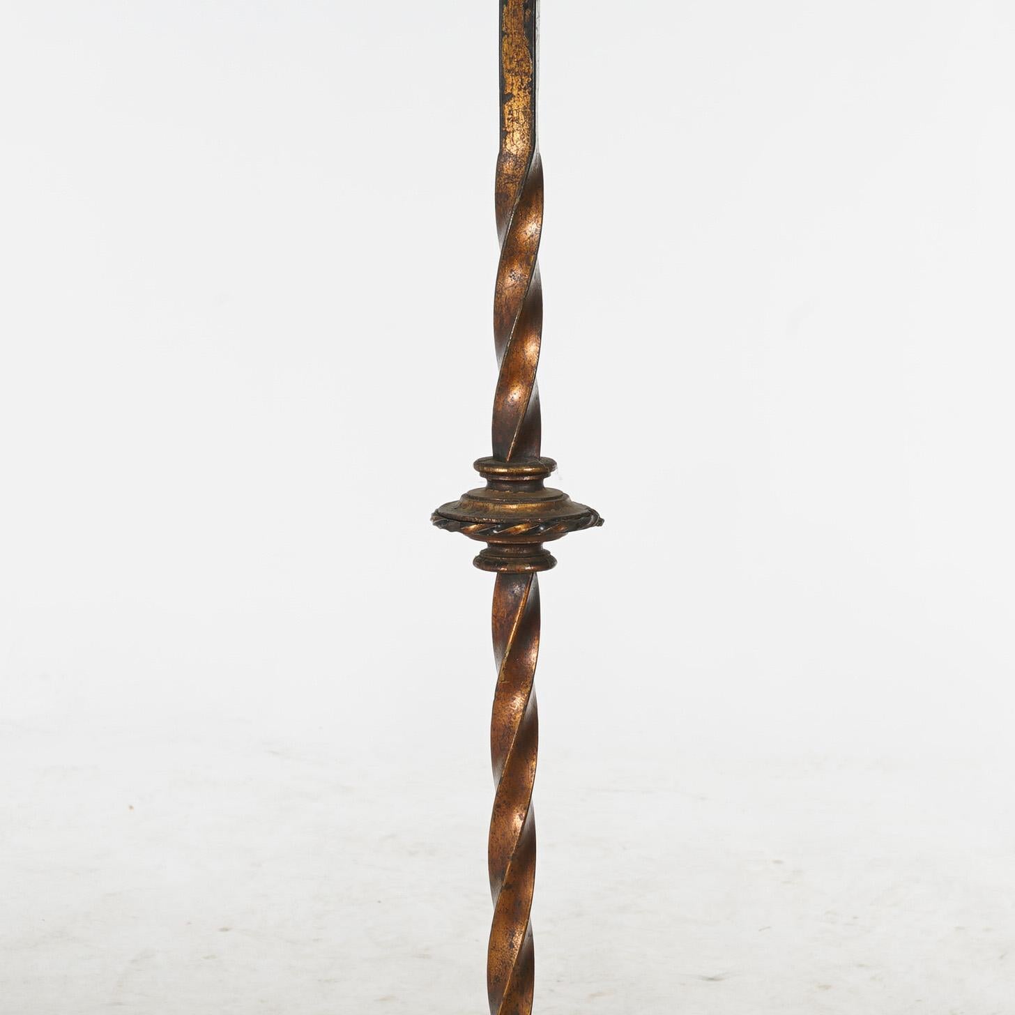 Arts and Crafts Antique Oscar Bach School Gothic Electric Bronze & Brass Candelabra c1920