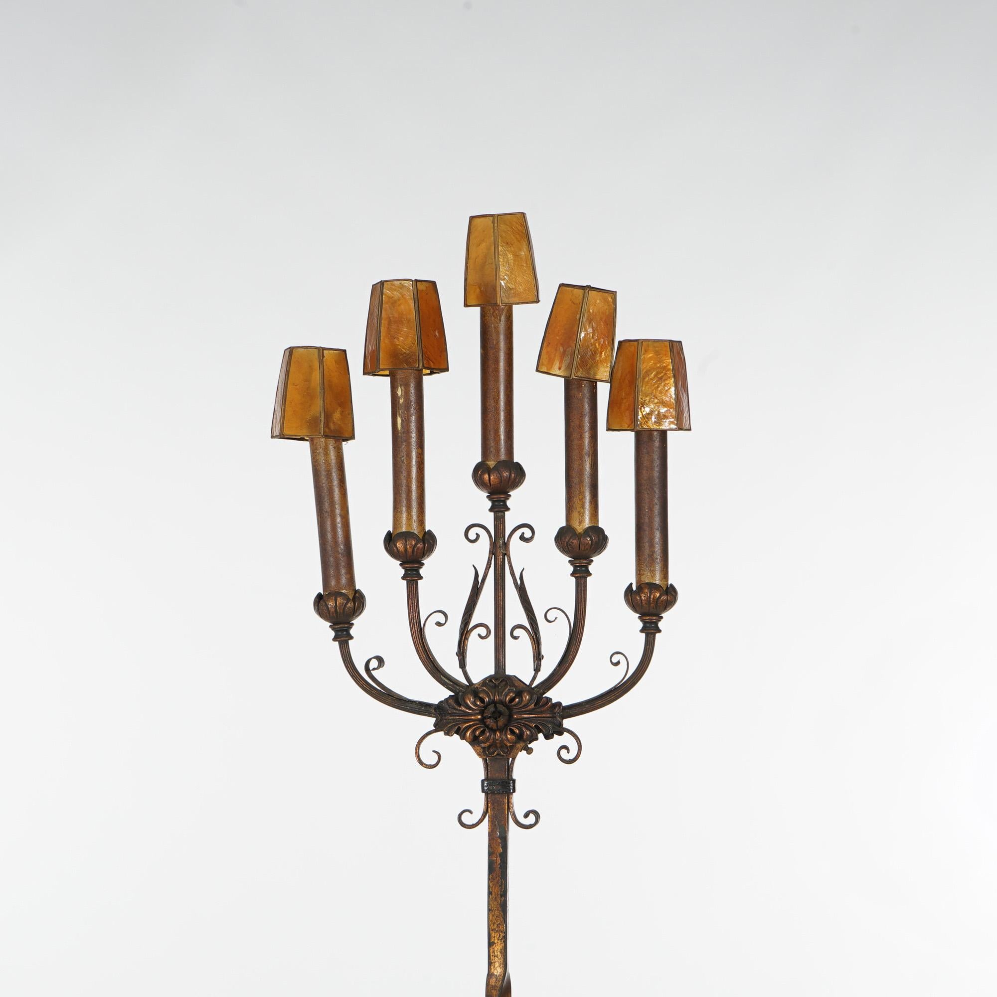Antique Oscar Bach School Gothic Electric Bronze & Brass Candelabra c1920 In Good Condition In Big Flats, NY