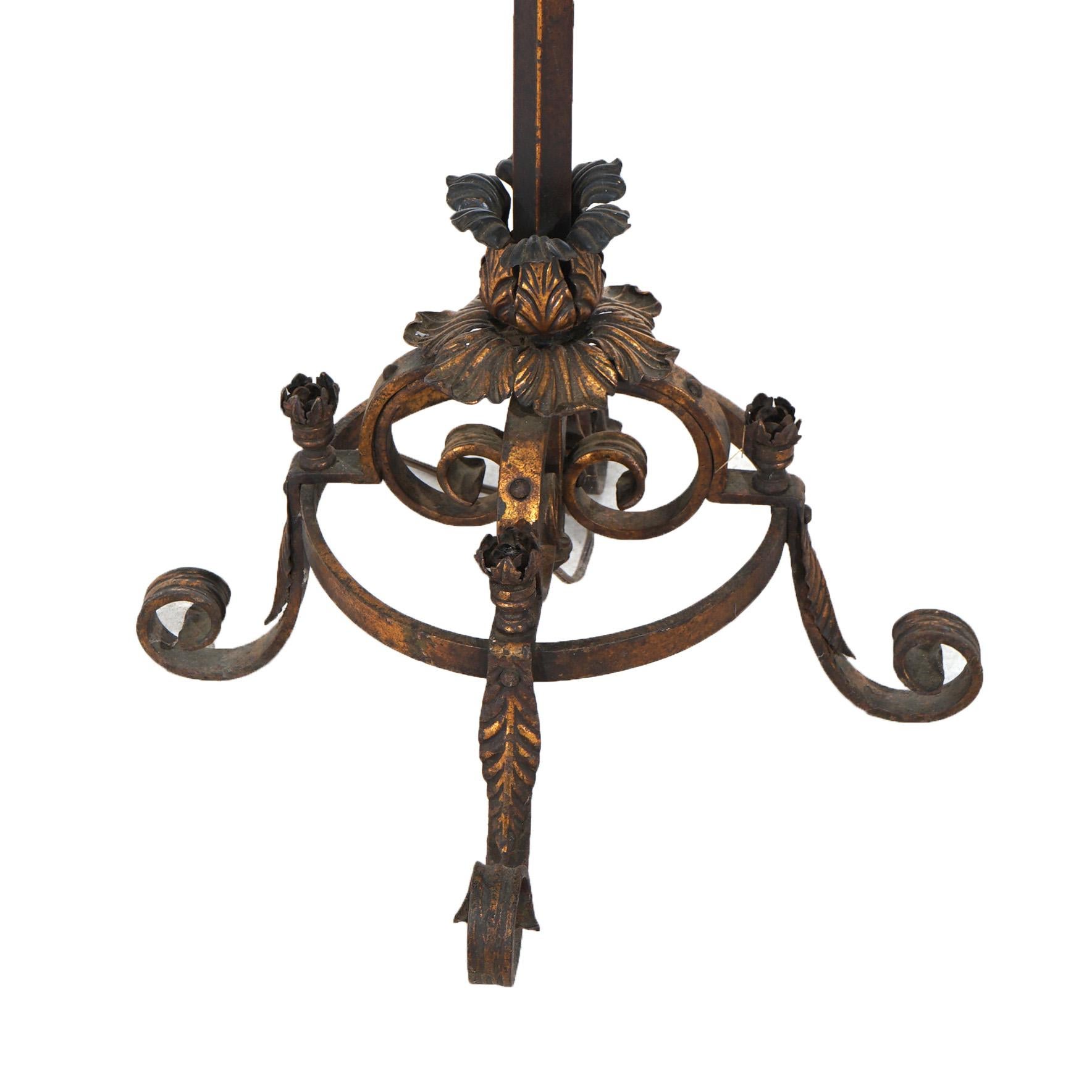 Antique Oscar Bach School Gothic Electric Bronze & Brass Candelabra c1920 1