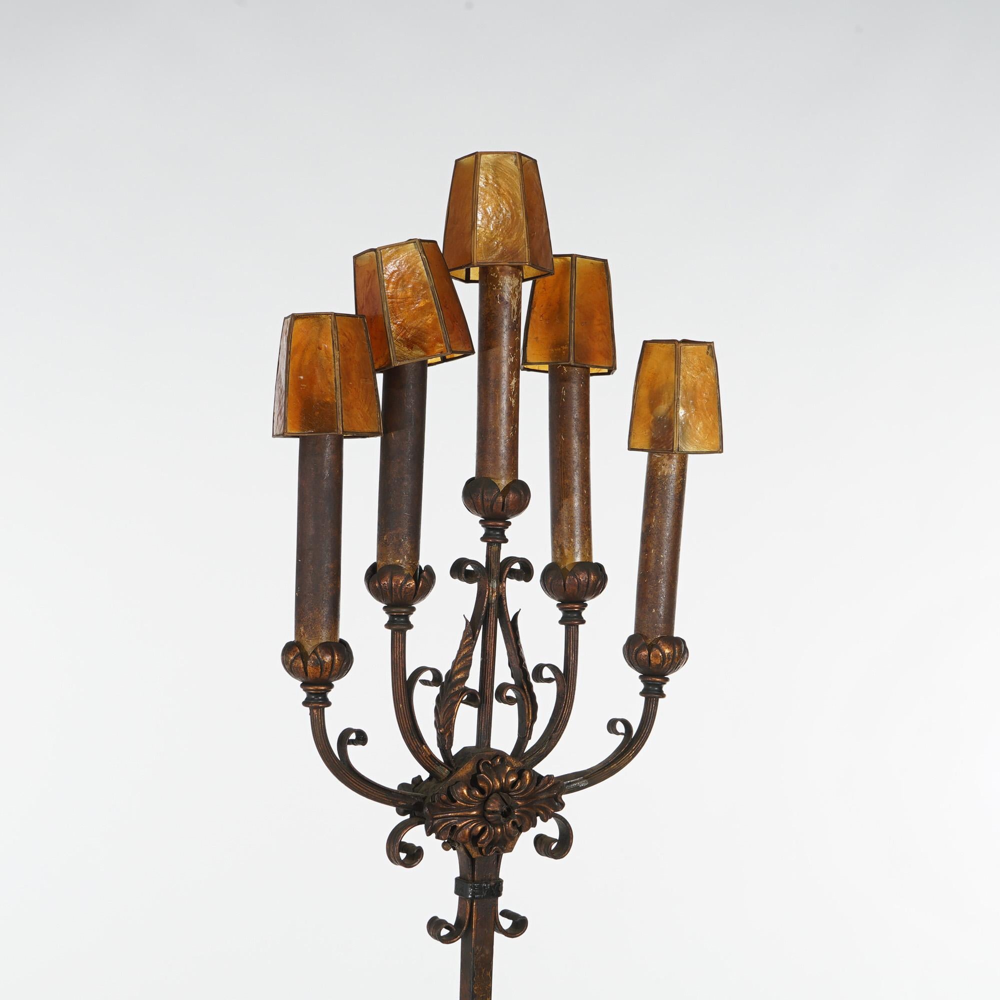 Antique Oscar Bach School Gothic Electric Bronze & Brass Candelabra c1920 2