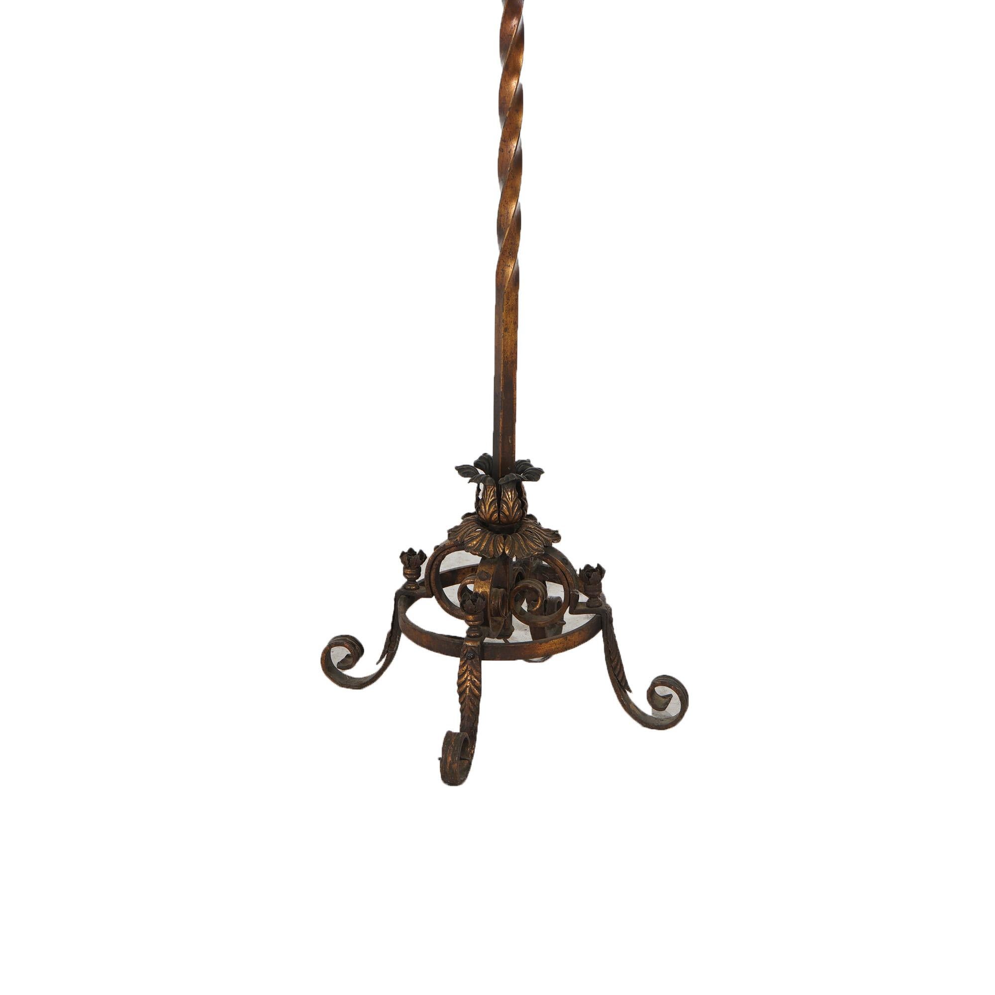 Antique Oscar Bach School Gothic Electric Bronze & Brass Candelabra c1920 3