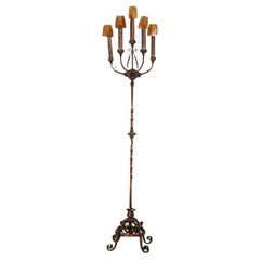 Antique Oscar Bach School Gothic Electric Bronze & Brass Candelabra c1920