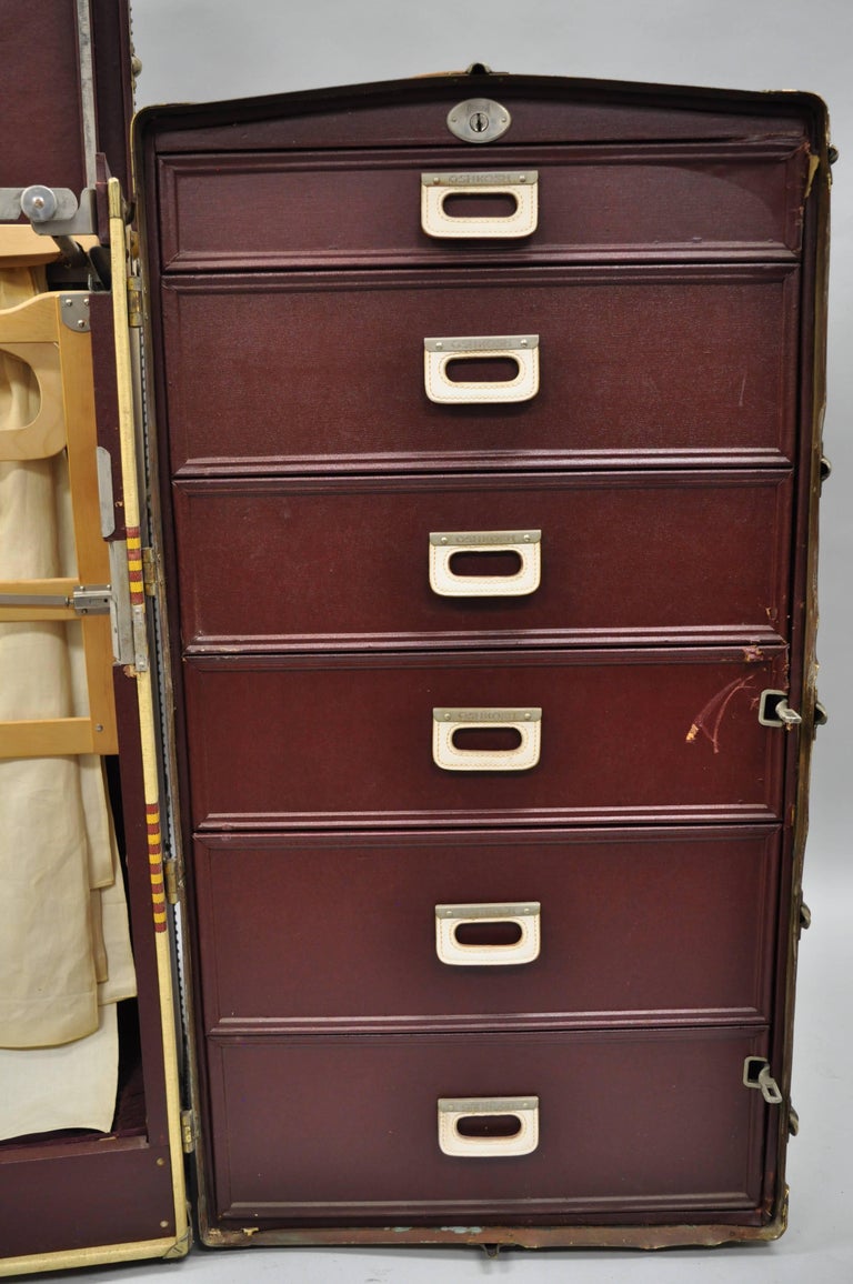 Antique Oshkosh The Chief Wardrobe Steamer Trunk Luggage Chest For Sale at 1stdibs
