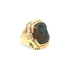 Anillo antiguo Ostby Barton de oro de 10 quilates con calcedonia azul y pietersita verde