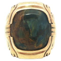 Anillo antiguo Ostby Barton de oro de 10 quilates con calcedonia azul y pietersita verde