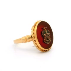 Antique Ostby Barton 10k Yellow Gold Carnelian w/ Coat of Arms Ring