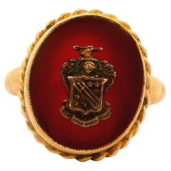 Antique Ostby Barton 10k Yellow Gold Carnelian w/ Coat of Arms Ring