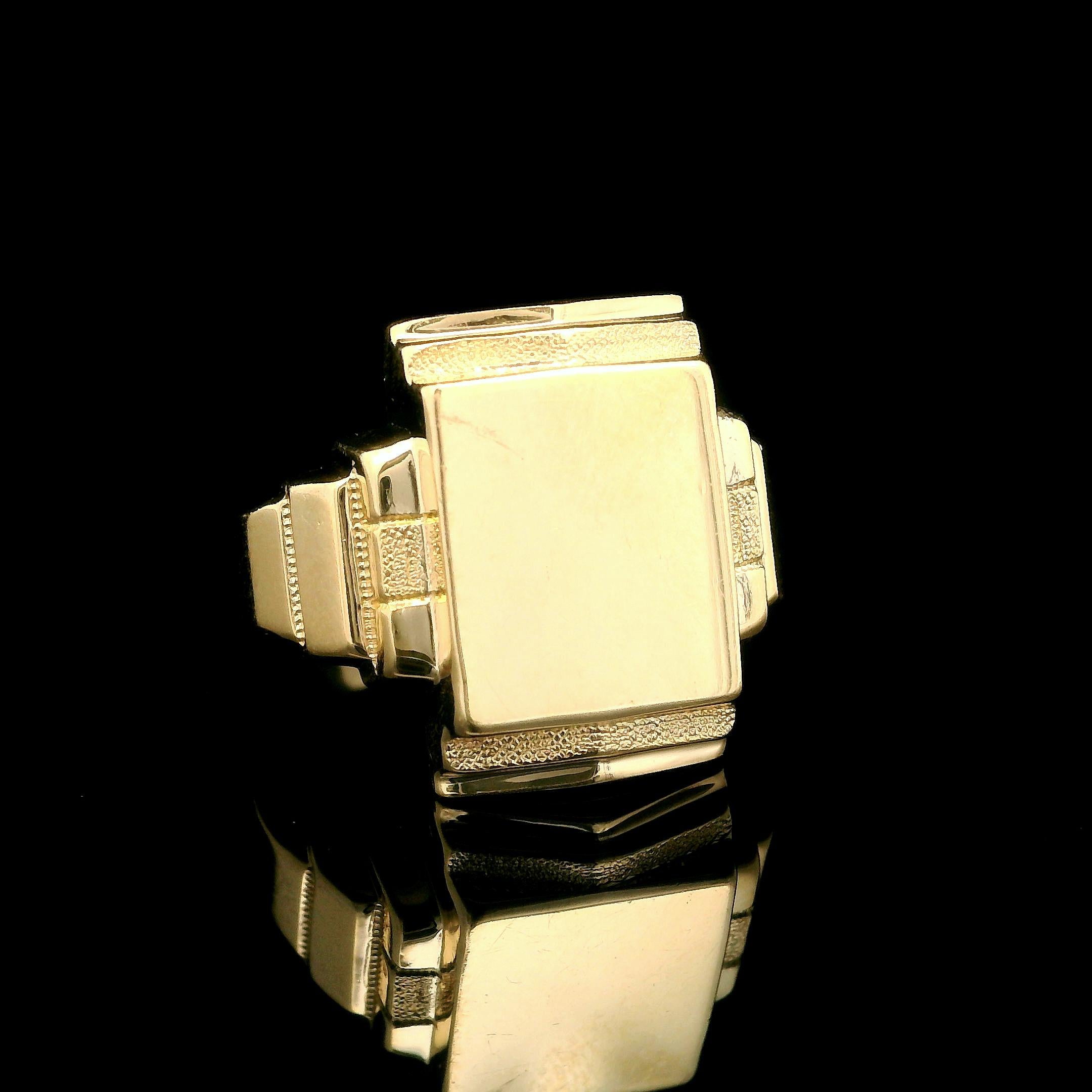 Antique Ostby Barton 10k Yellow Gold Rectangular Engravable Signet Men's Ring 5