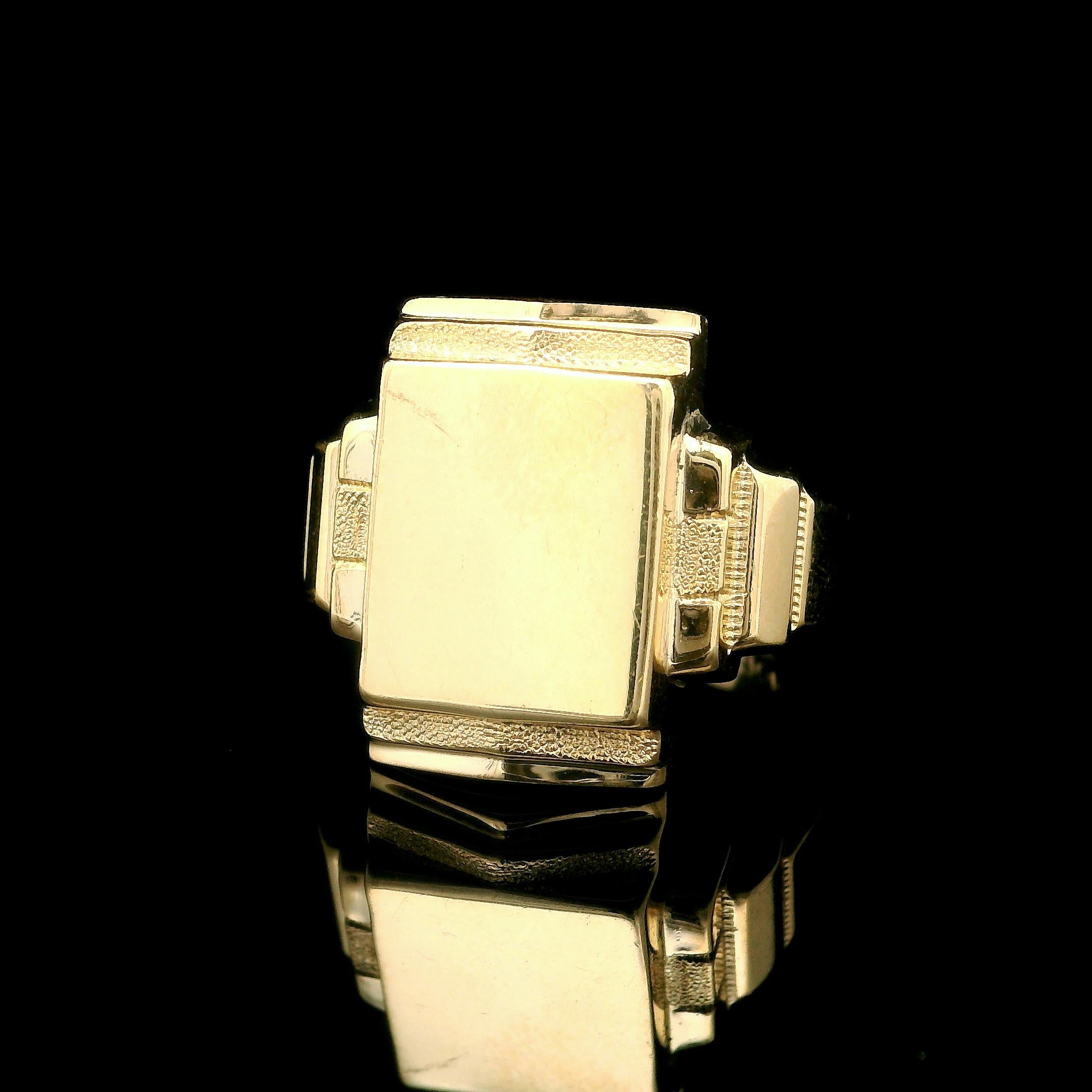 Antique Ostby Barton 10k Yellow Gold Rectangular Engravable Signet Men's Ring 6
