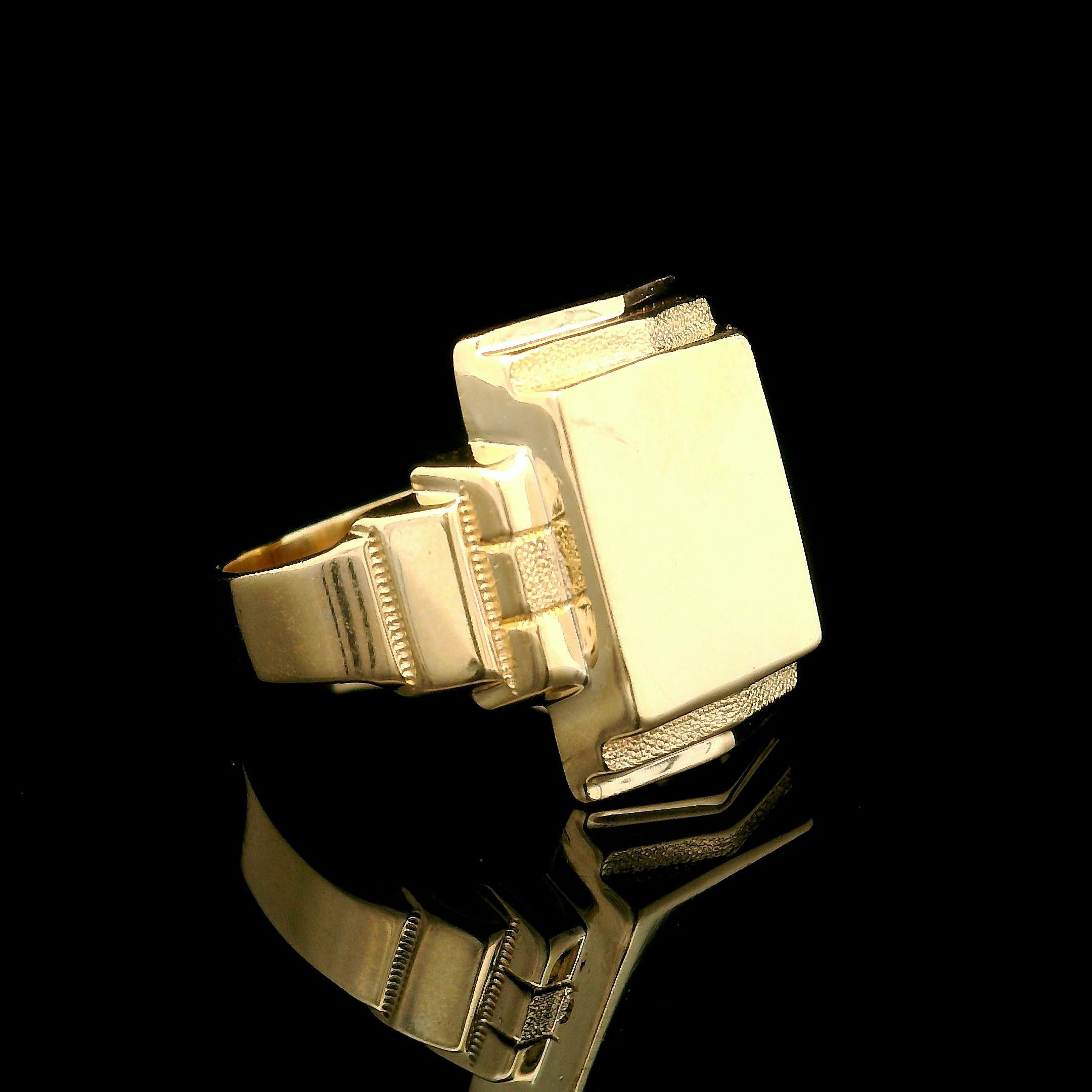 Antique Ostby Barton 10k Yellow Gold Rectangular Engravable Signet Men's Ring 7