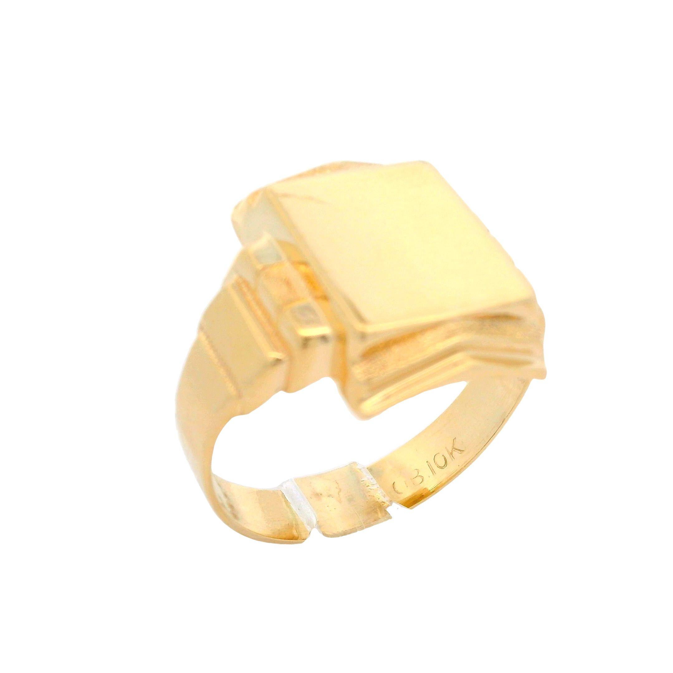Antique Ostby Barton 10k Yellow Gold Rectangular Engravable Signet Men's Ring 1