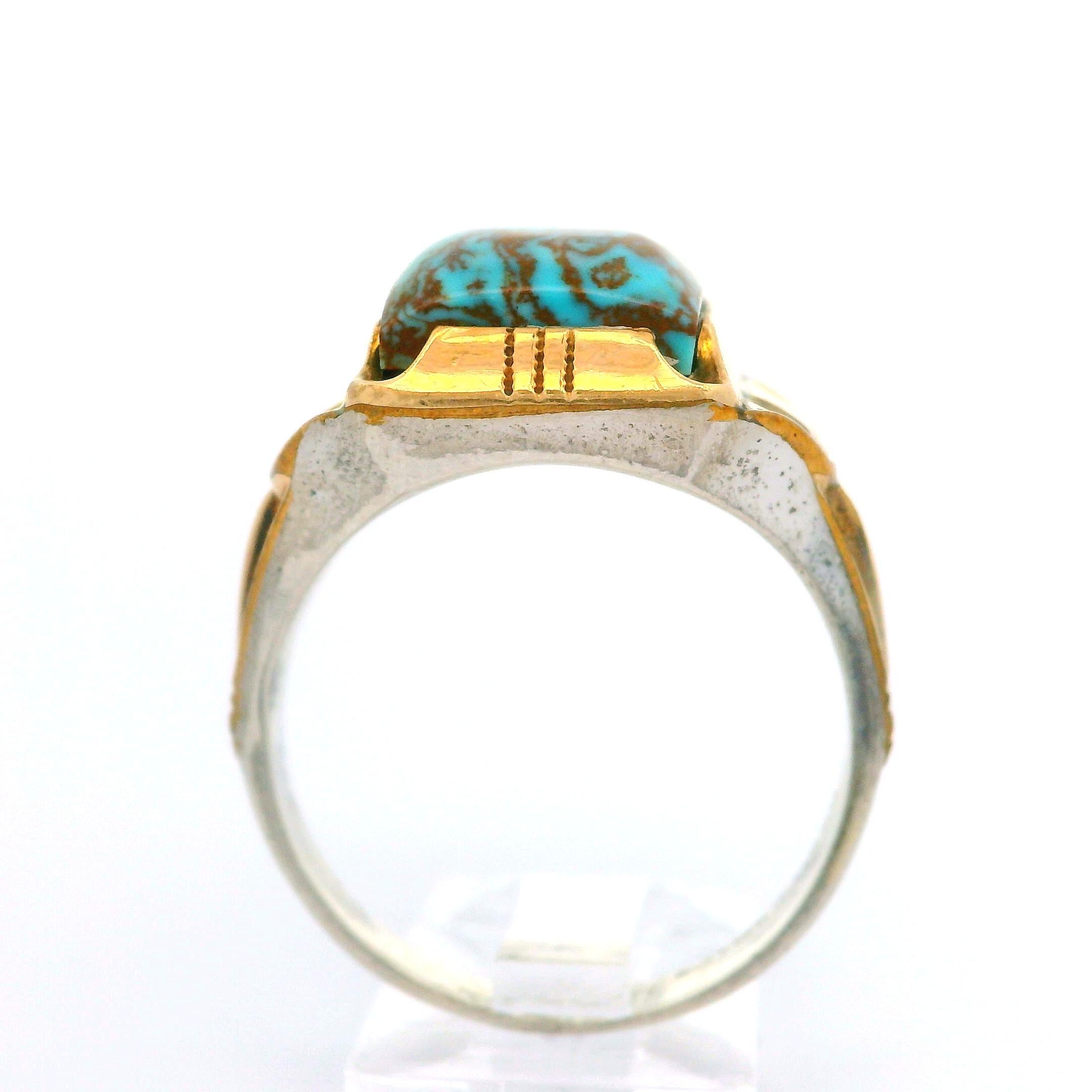 Antique Ostby Barton 10k Yellow Gold Sterling Matrix Turquoise Men's Ring 4