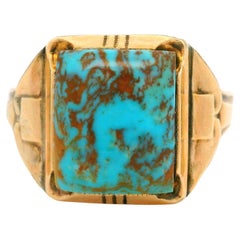 Antique Ostby Barton 10k Yellow Gold Sterling Matrix Turquoise Men's Ring
