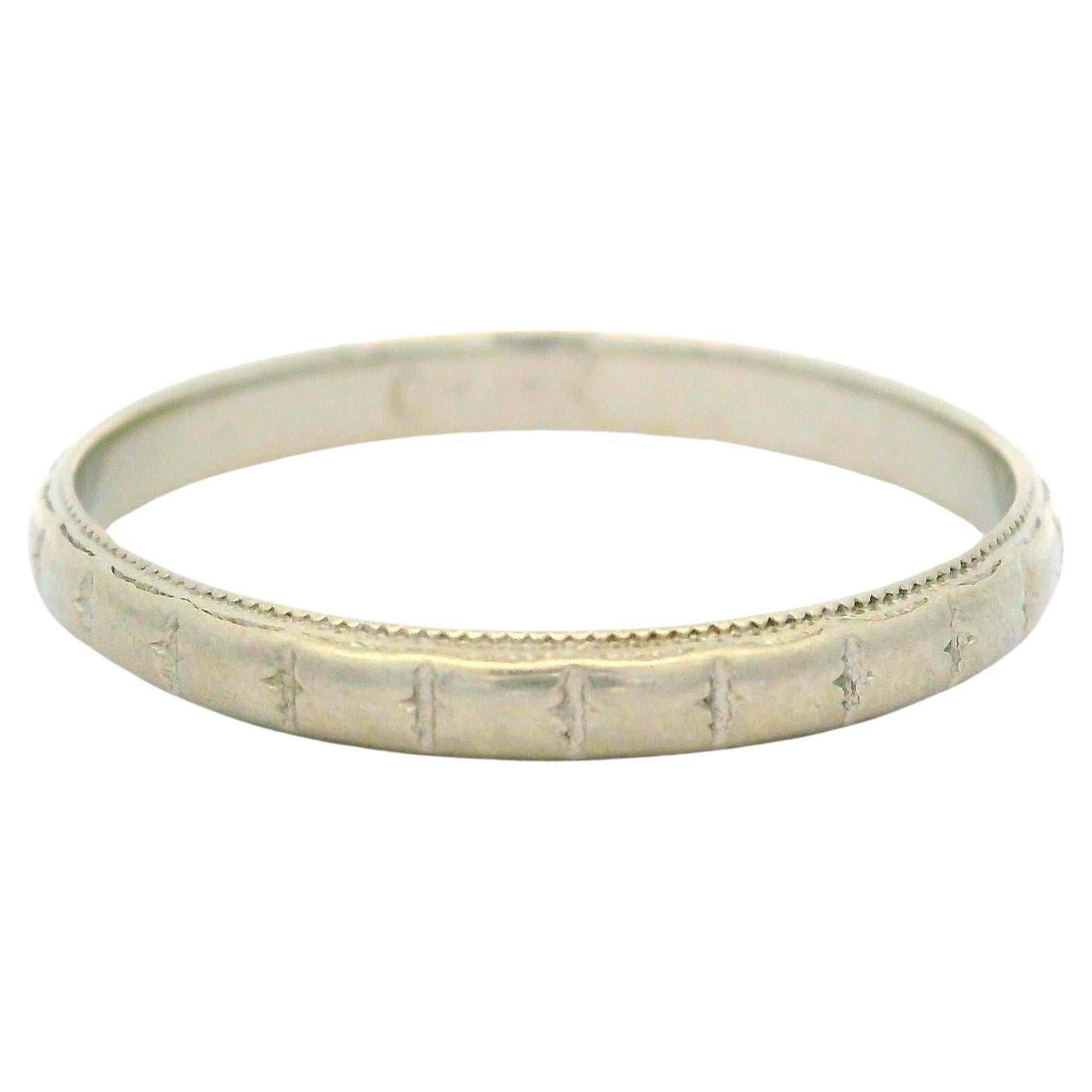 Antique Ostby Barton 18k White Gold Milgrain Edges Detailed Band Ring