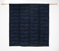 Antique Otafuku Ikat Textile of Masks and Fans
