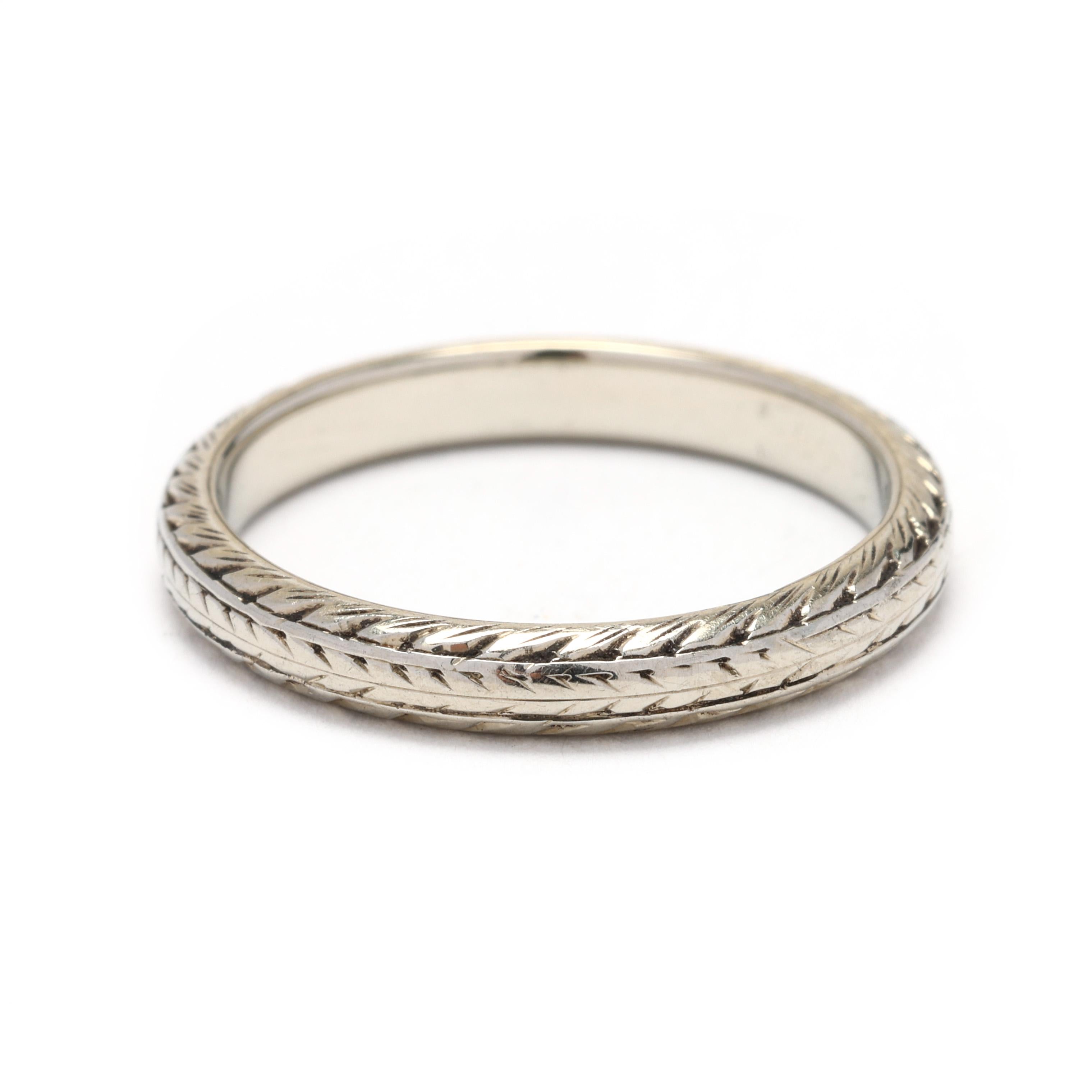 Antique Otsbye Bartob Band Ring, 18k White Gold, Ring Size 5 In Good Condition For Sale In McLeansville, NC
