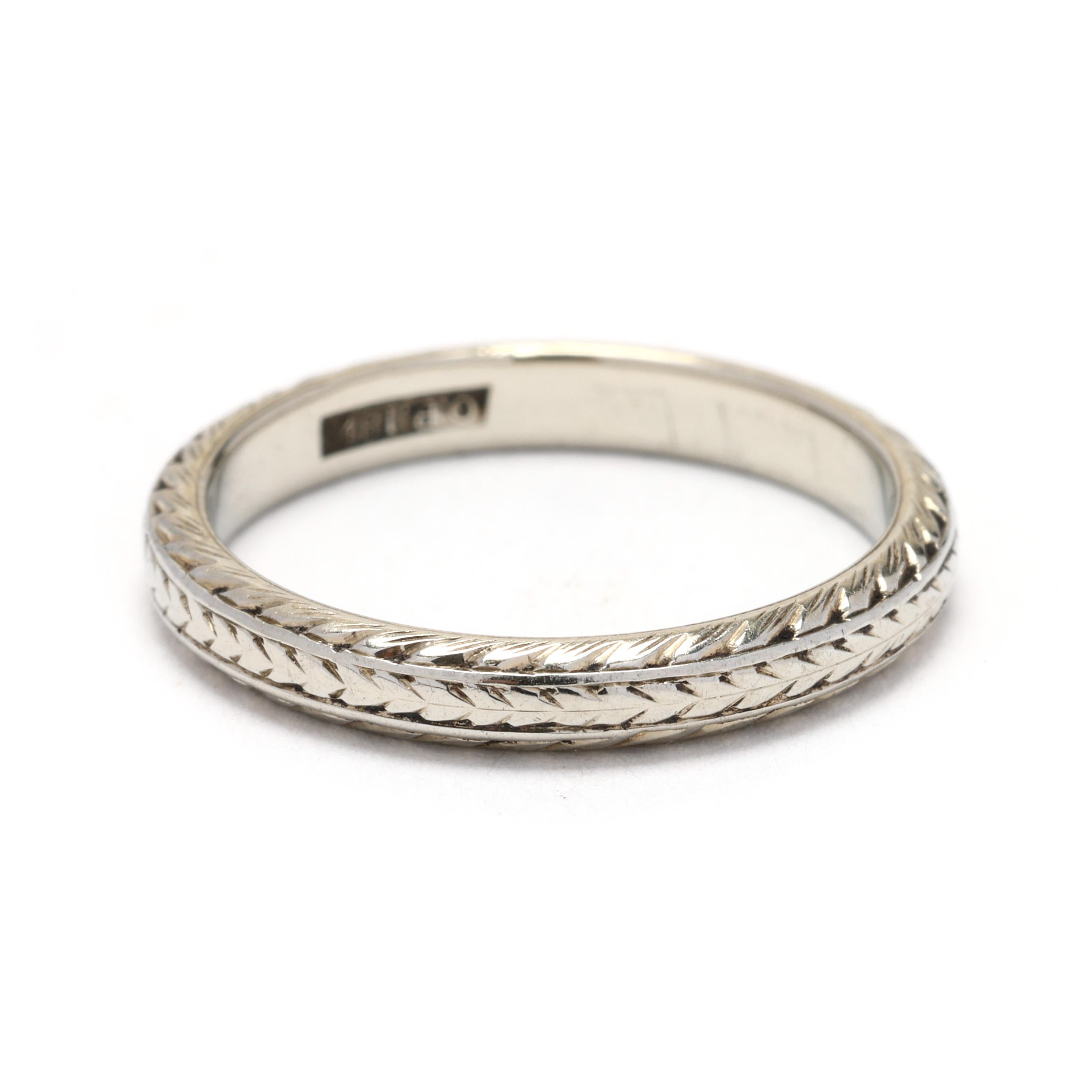 Women's Antique Otsbye Bartob Band Ring, 18k White Gold, Ring Size 5 For Sale