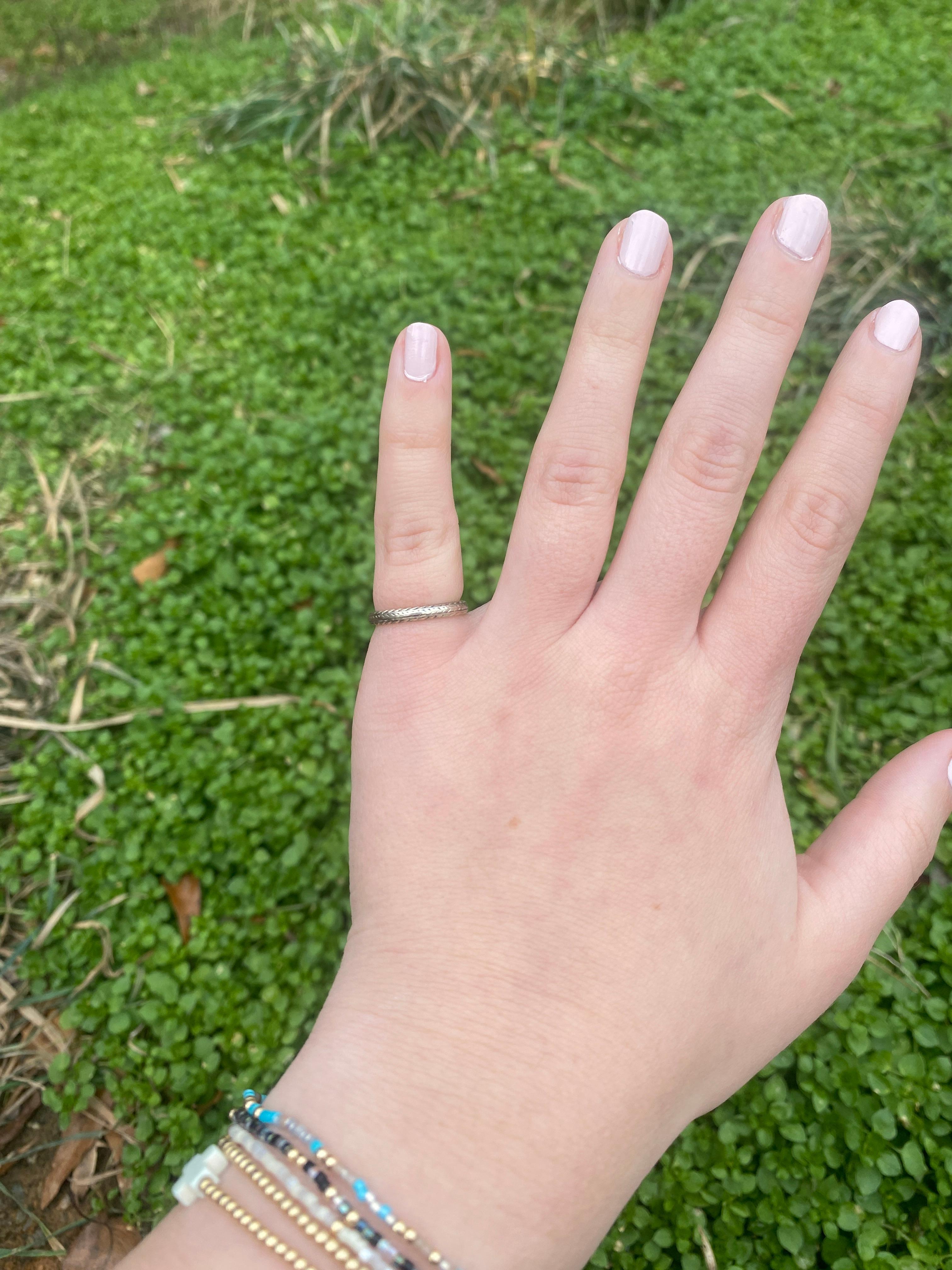 Antique Otsbye Bartob Band Ring, 18k White Gold, Ring Size 5 For Sale 2