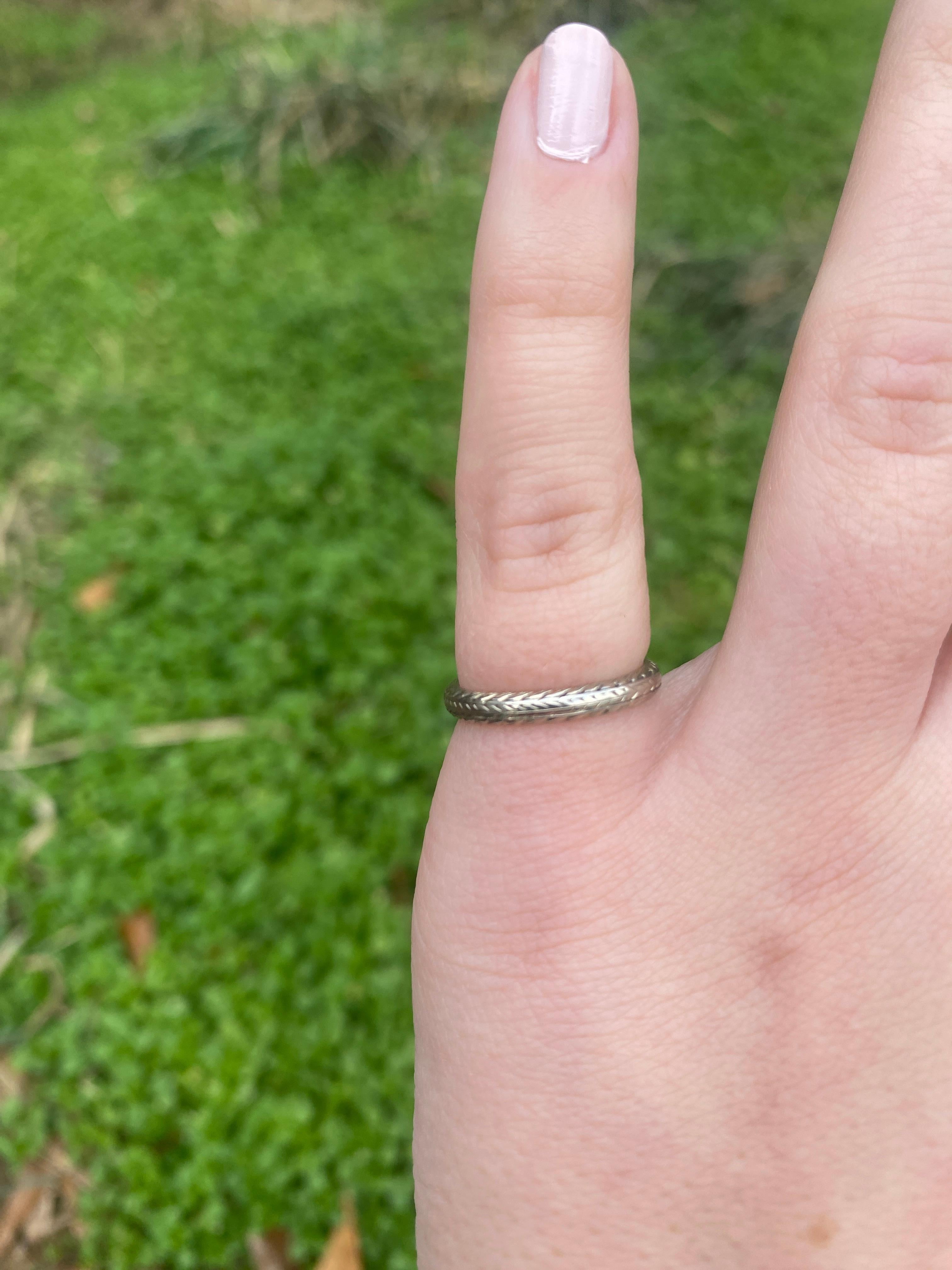 Antique Otsbye Bartob Band Ring, 18k White Gold, Ring Size 5 For Sale 3