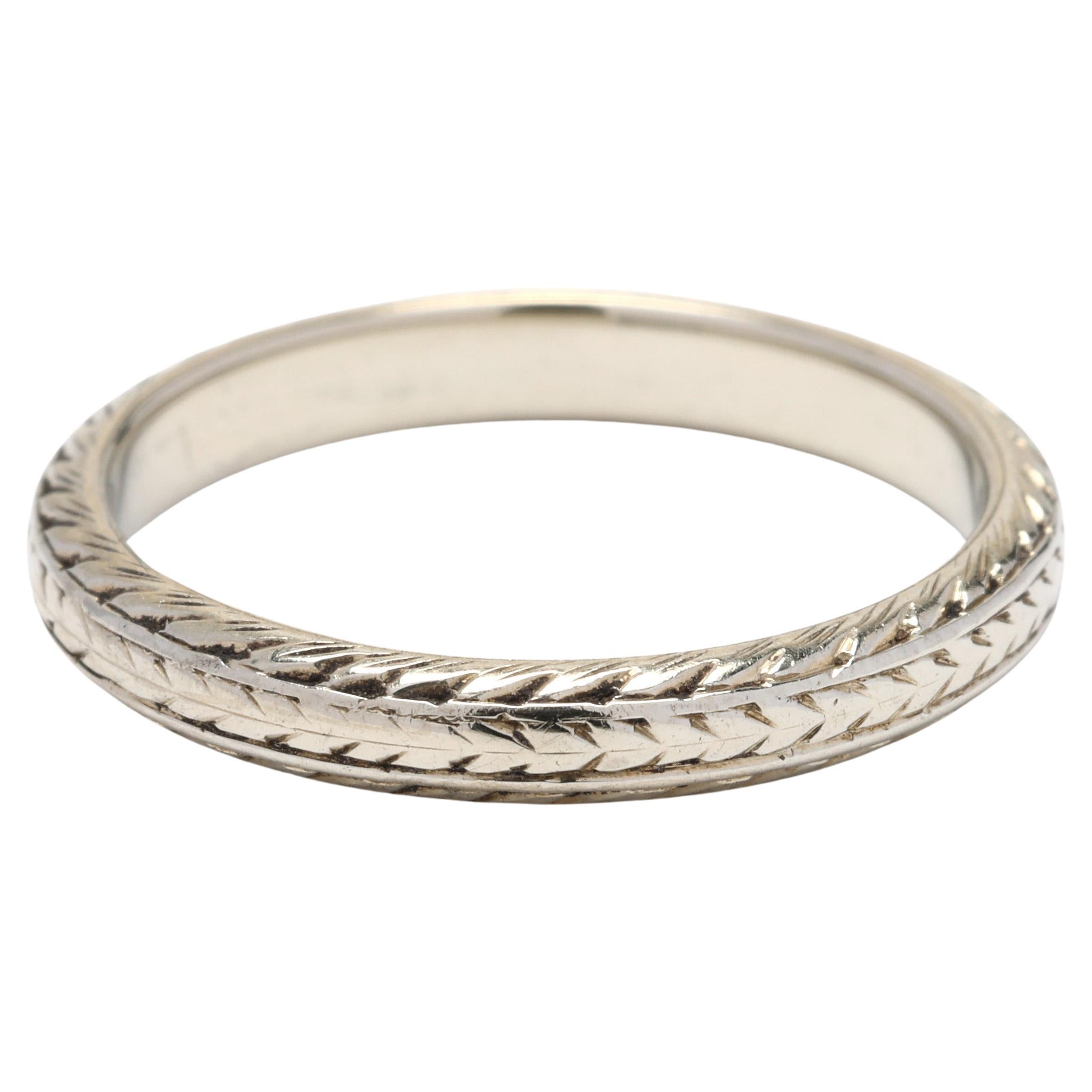 Antique Otsbye Bartob Band Ring, 18k White Gold, Ring Size 5 For Sale