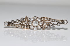Antique Ottoman 14k Gold Circa 1900s Natural Rose Cut Diamond Decorated Brooch