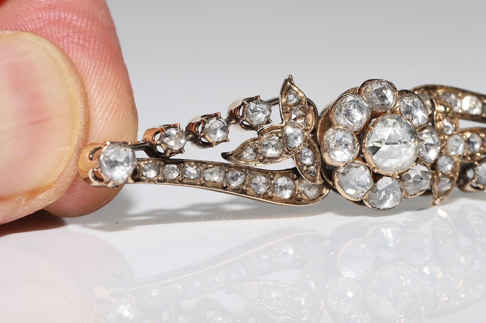 Antique Ottoman 8k Gold Circa 1900s Natural Rose Cut Diamond Decorated Brooch For Sale 1