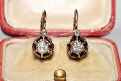 Antique Ottoman 8k Gold Circa 1900s Natural Rose Cut Diamond Solitaire Earring