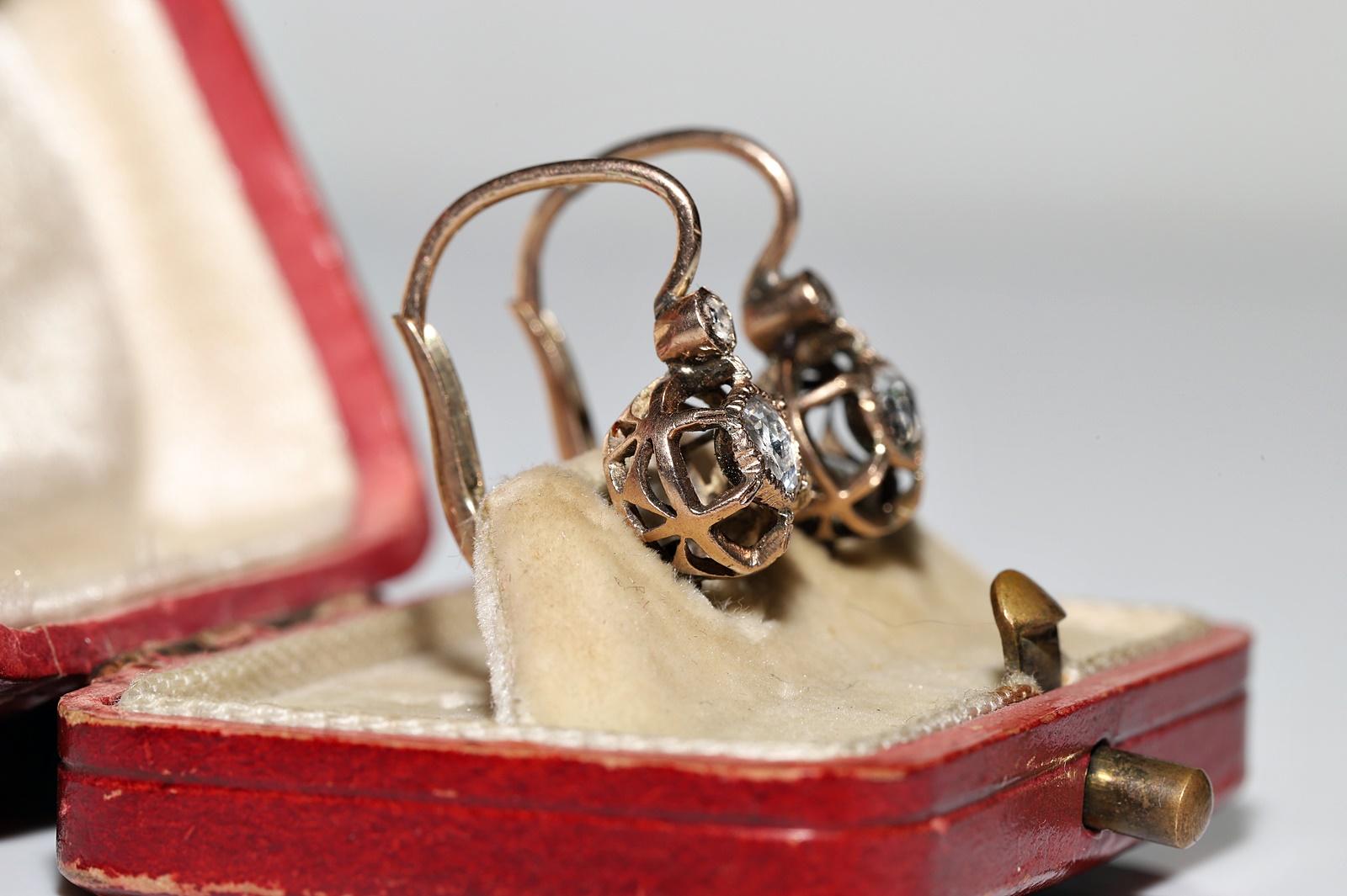 Victorian Antique Ottoman 8k Gold Circa 1900s Natural Rose Cut Diamond Solitaire Earring