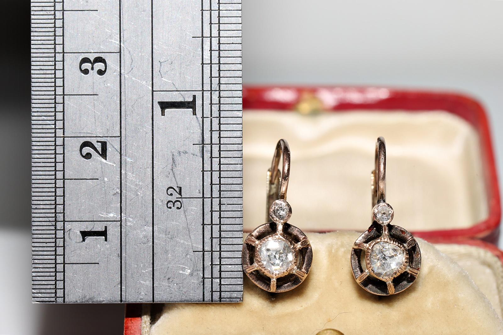 Antique Ottoman 8k Gold Circa 1900s Natural Rose Cut Diamond Solitaire Earring In Good Condition In Fatih/İstanbul, 34