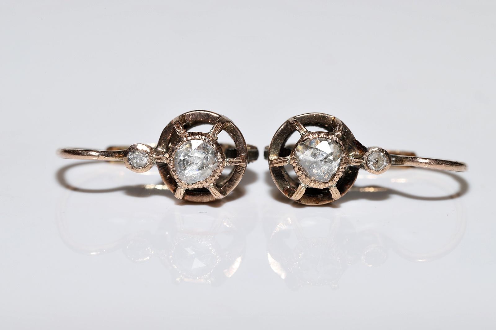 Women's Antique Ottoman 8k Gold Circa 1900s Natural Rose Cut Diamond Solitaire Earring