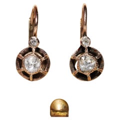 Antique Ottoman 8k Gold Circa 1900s Natural Rose Cut Diamond Solitaire Earring
