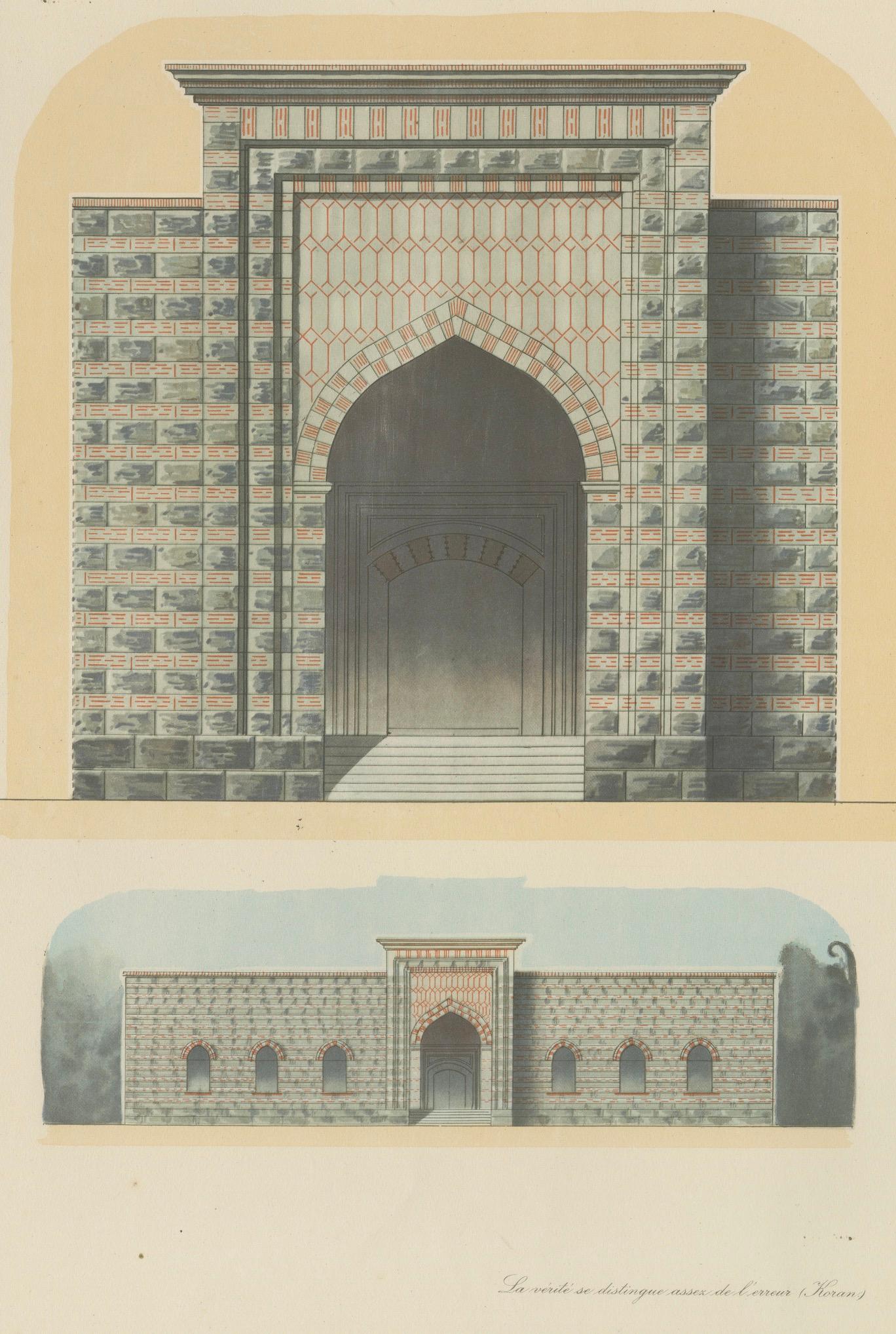 Antique Ottoman Architecture Print, Murad II Madrasa Portal, Bursa 1924