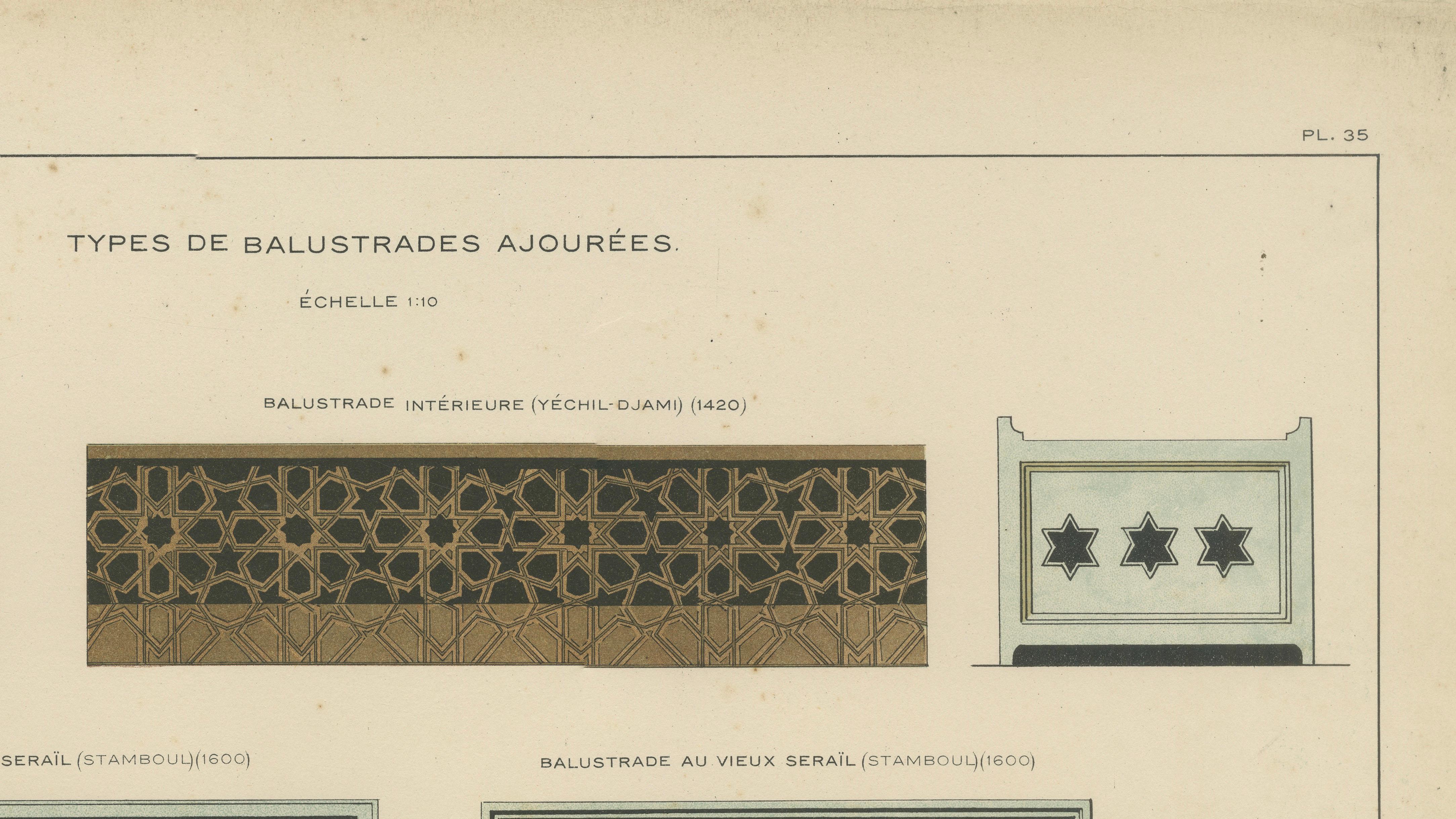 Antique Ottoman Balustrade Design Print, Yeşil Mosque & Rüstem Pasha Mosque 1924