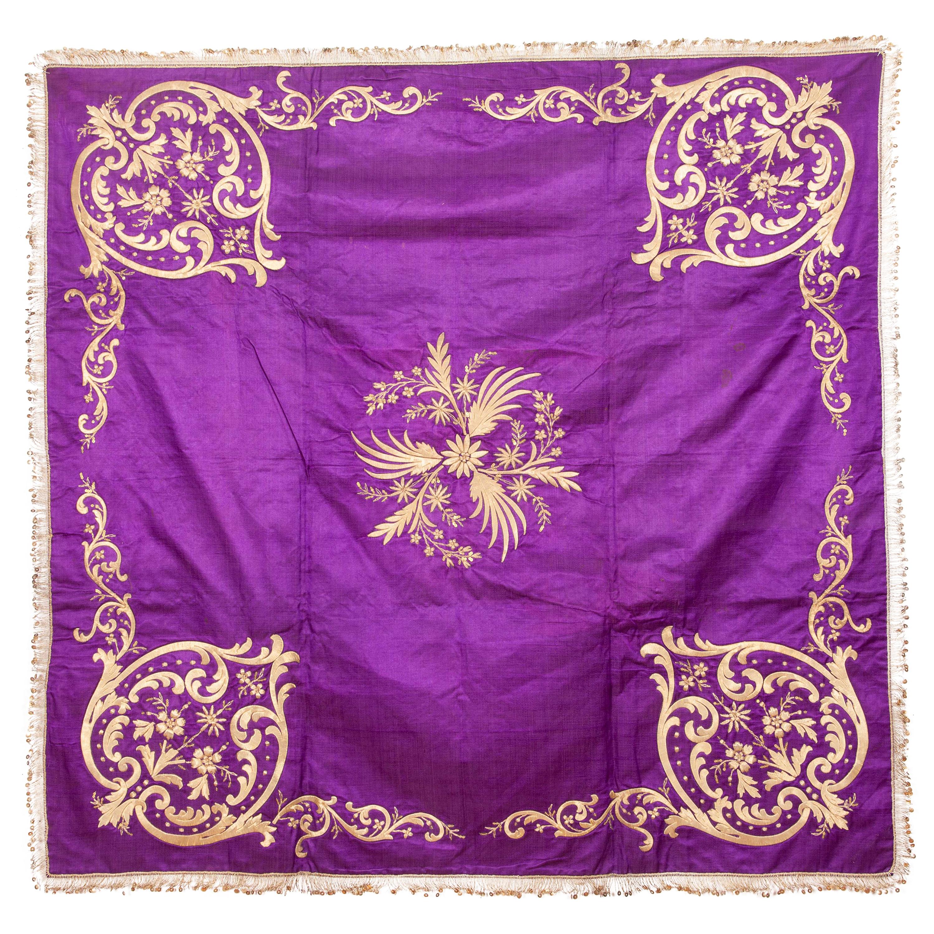 Antique Ottoman Bokhca Embroidered in Sarma Technique, Late 19th Century