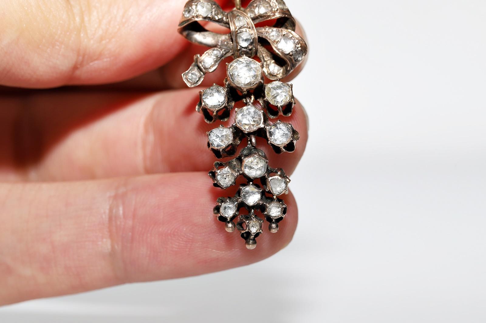 Antique Ottoman Circa 1880s 8k Gold Natural Rose Cut Diamond Drop Grape Earring 5